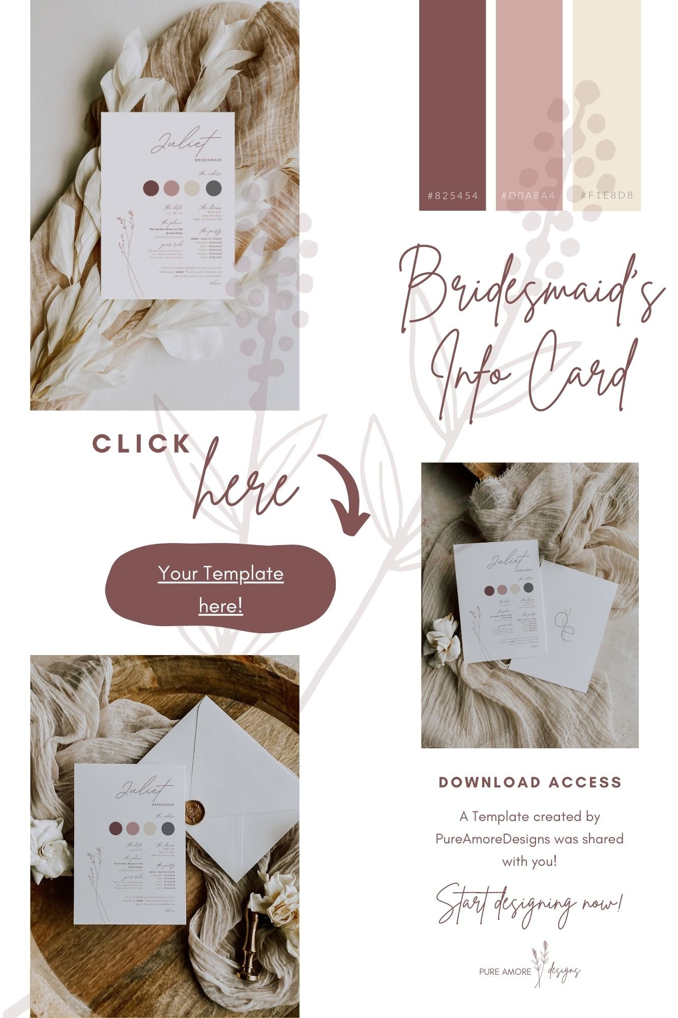 Bridesmaid Info Card Template | Modern Romantic Collection
