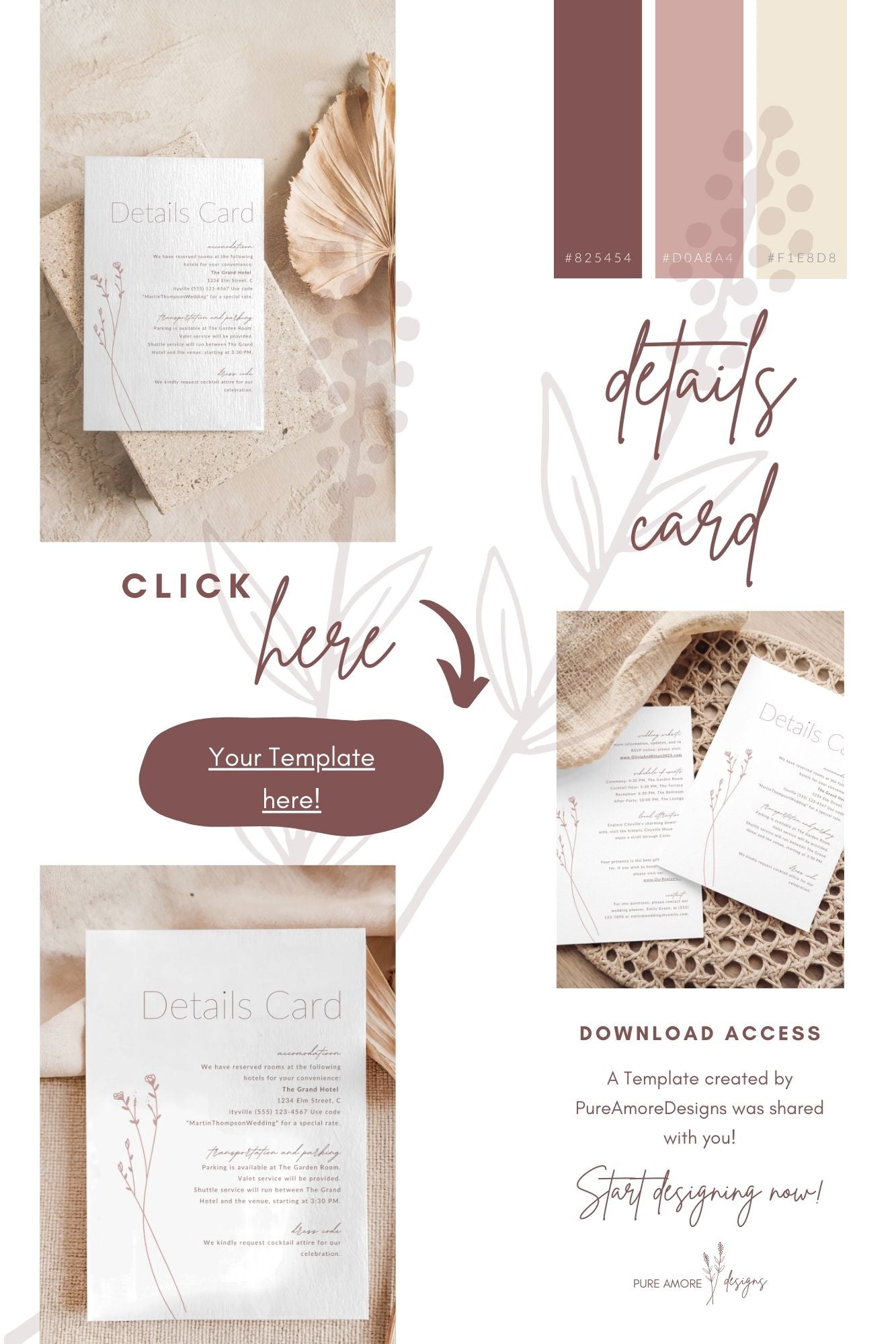Welcome Card Template & Details Card Template | Modern Romantic Collection