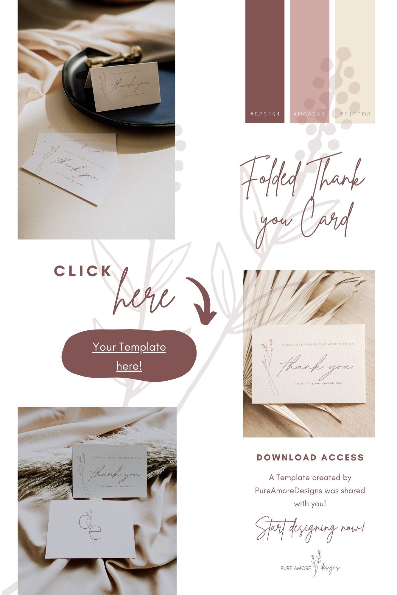Folded Thank you Card Template 3.5''x4'' | Modern Romantic Collection