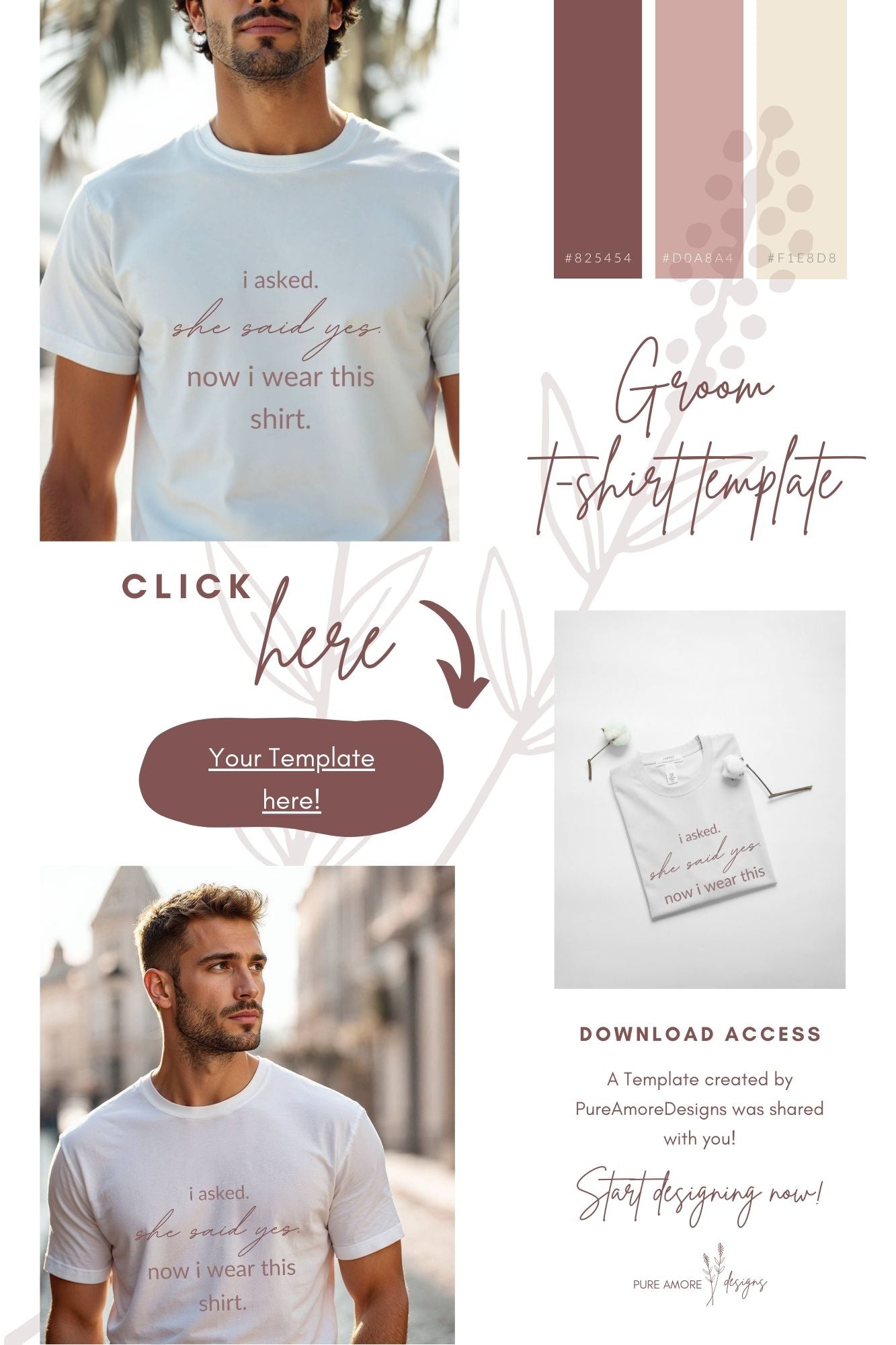 Groom T-shirt Template "I asked" | Modern Romantic Collection