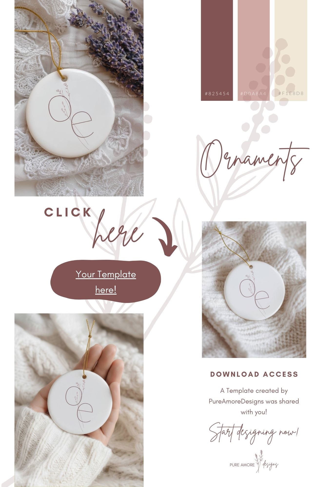 Ornament Template "Always Together White Monogram" | The Modern Romantic Collection