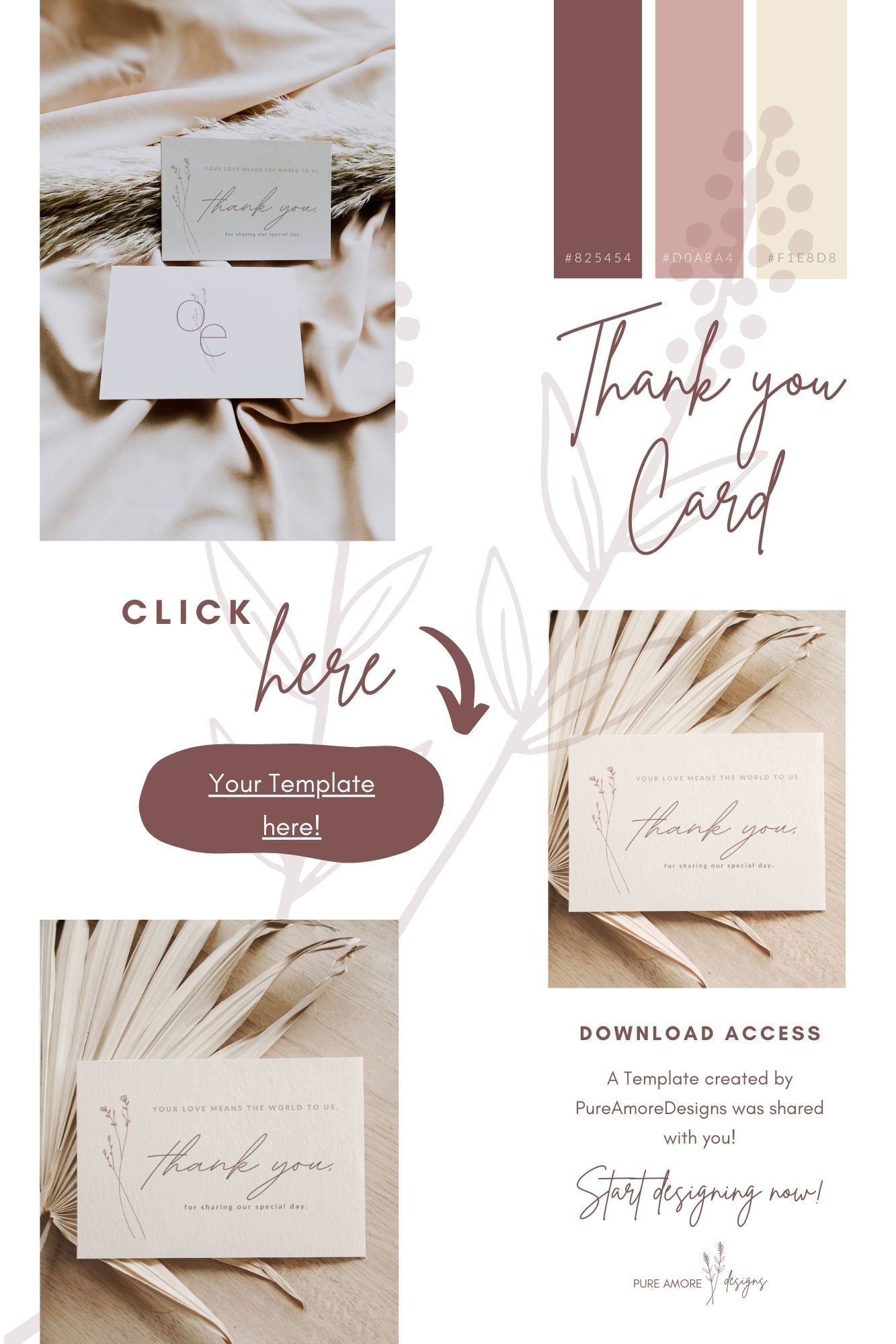 Thank you Card Template 3.5''x2'' | Modern Romantic Collection