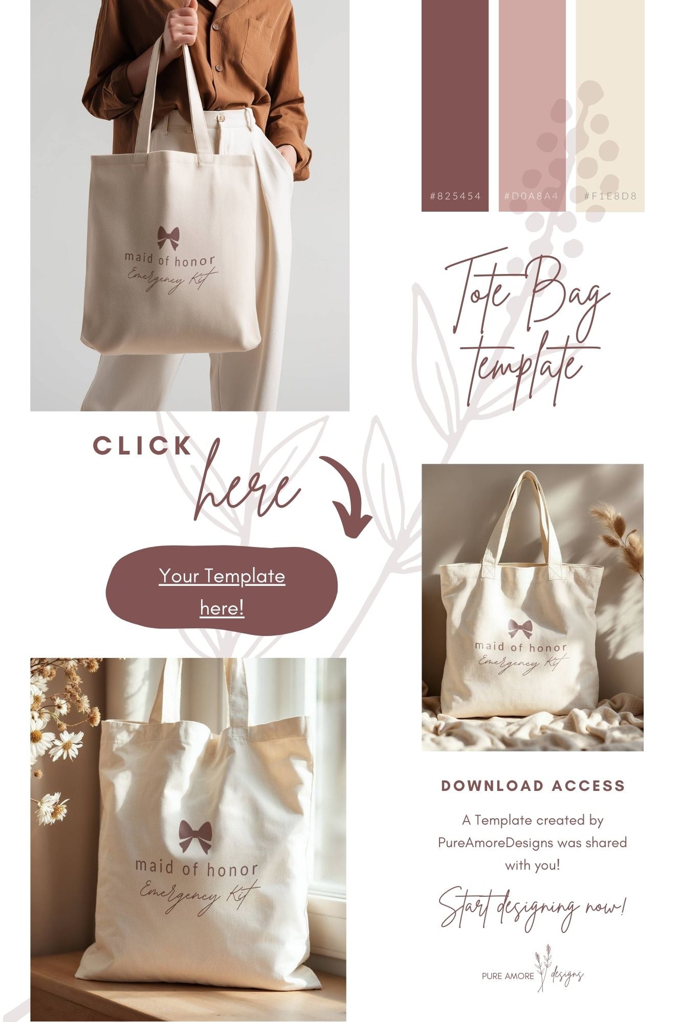Tote Bag Template "Maid of Honor" | Modern Romantic Collection
