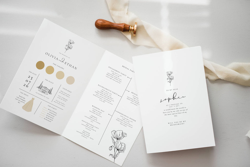 Alba Serenity Bridesmaid Info Card Template Bundle