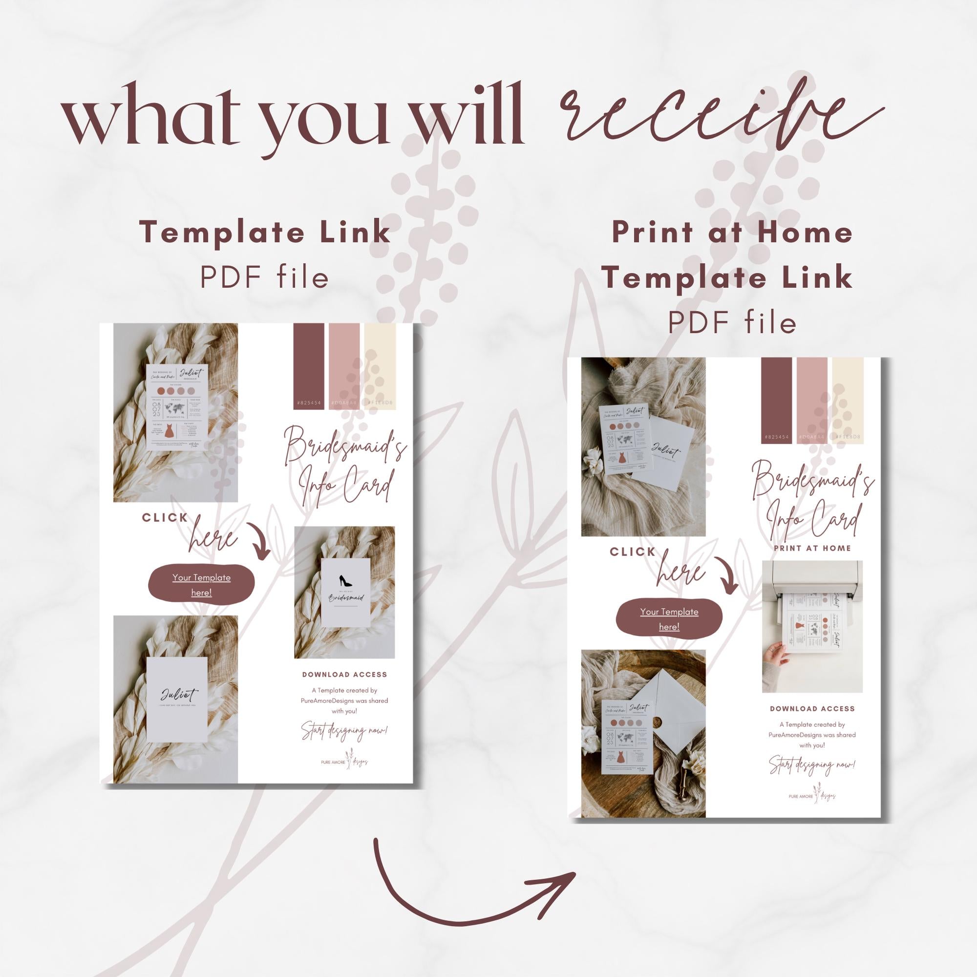 Modern Romantic Bridesmaid Info Card Template