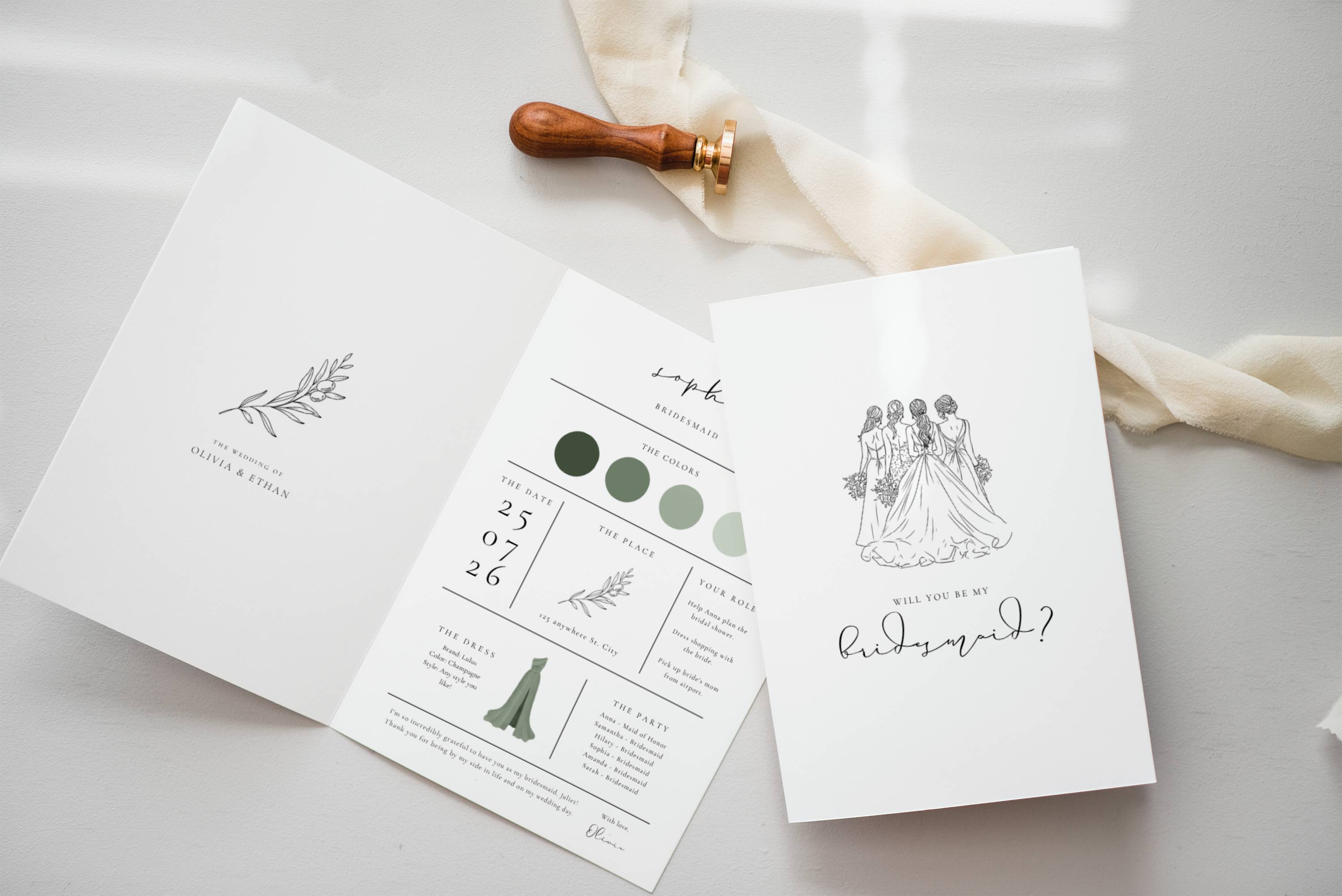 Oliva Essence Bridesmaid Info Card Template Bundle