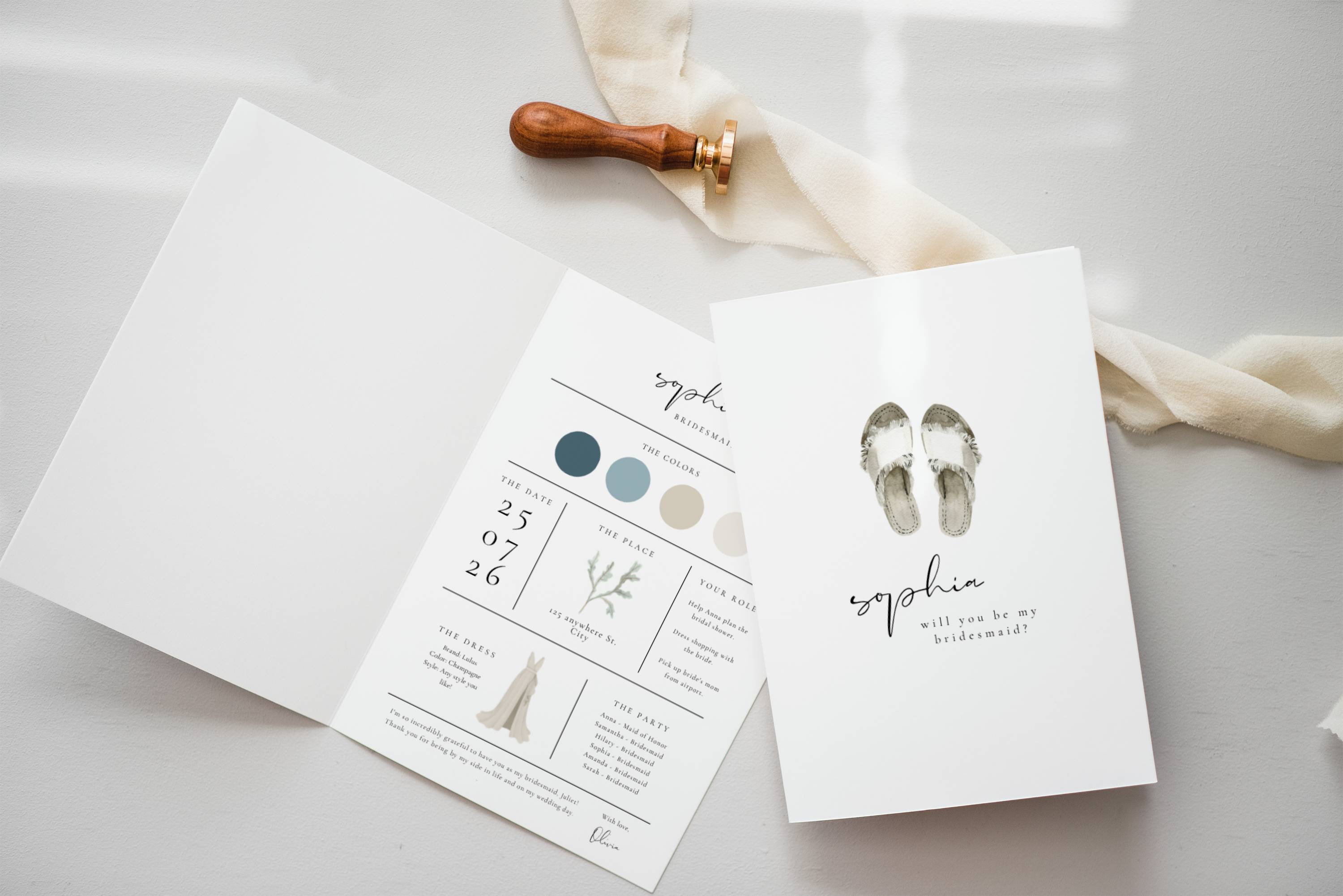 Coastal Whisper Bridesmaid Info Card Template