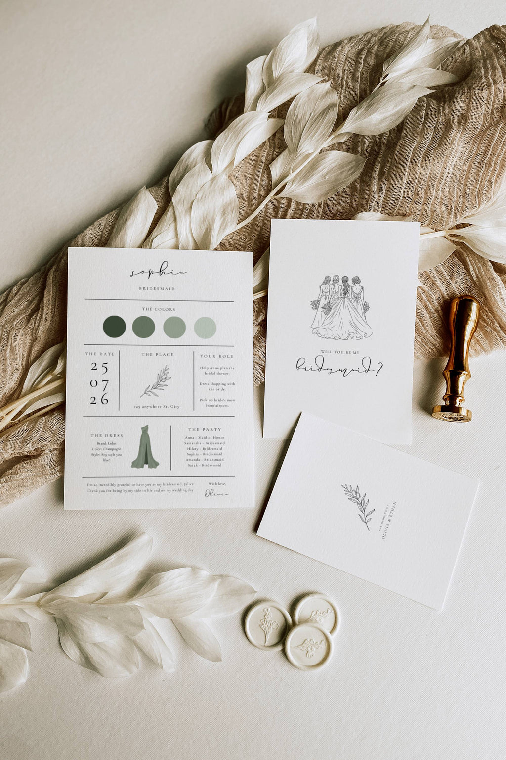 Oliva Essence Bridesmaid Info Card Template Bundle