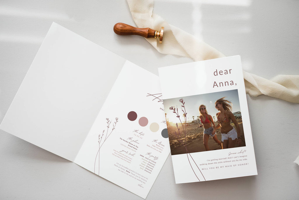 Modern Romantic Maid of Honor Proposal Card Template