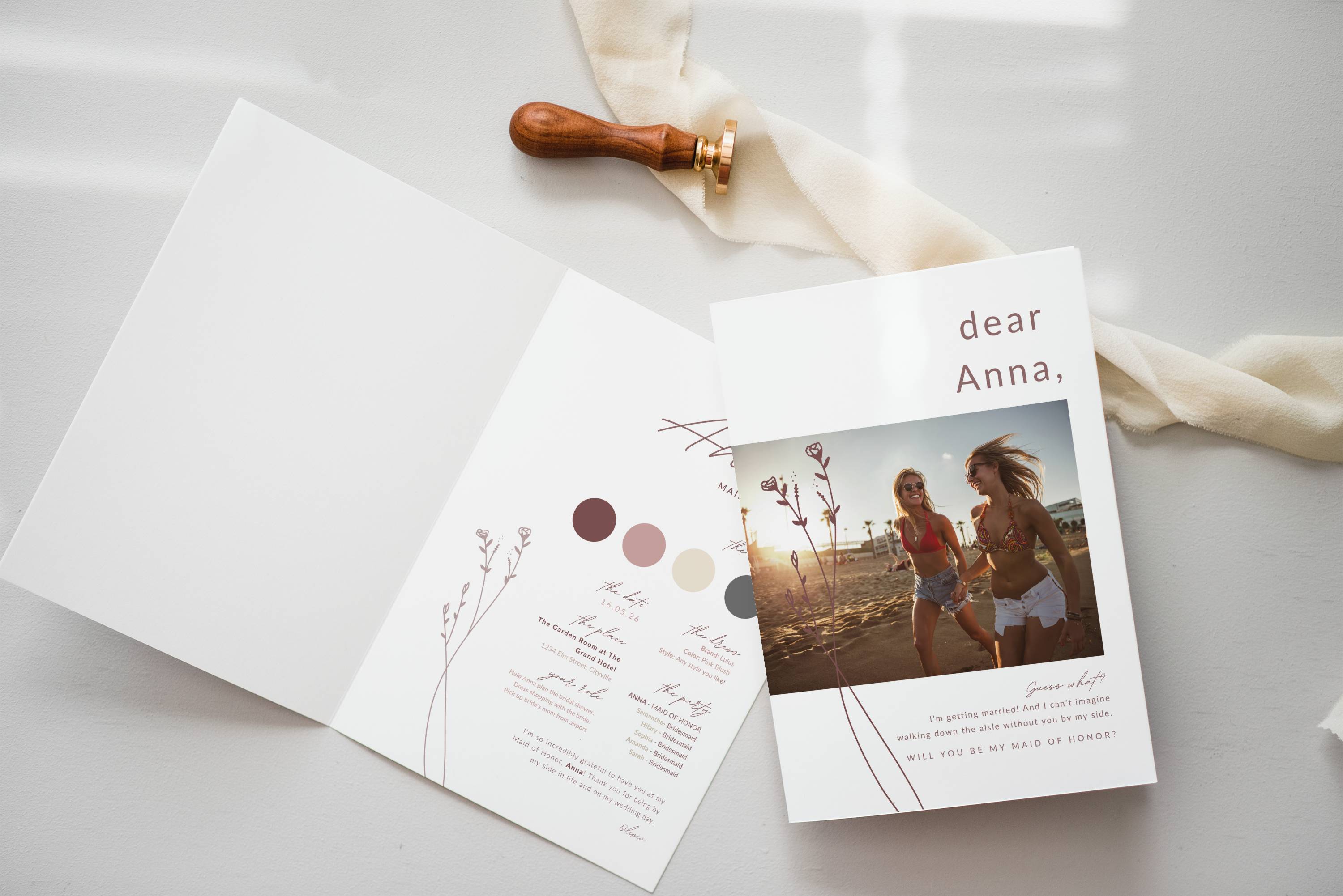Modern Romantic Maid of Honor Proposal Card Template
