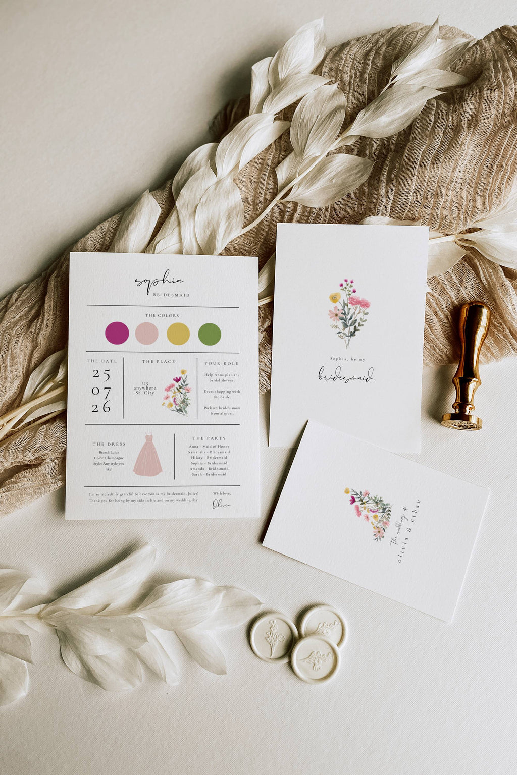 Aurora Valea Bridesmaid Info Card Template Bundle