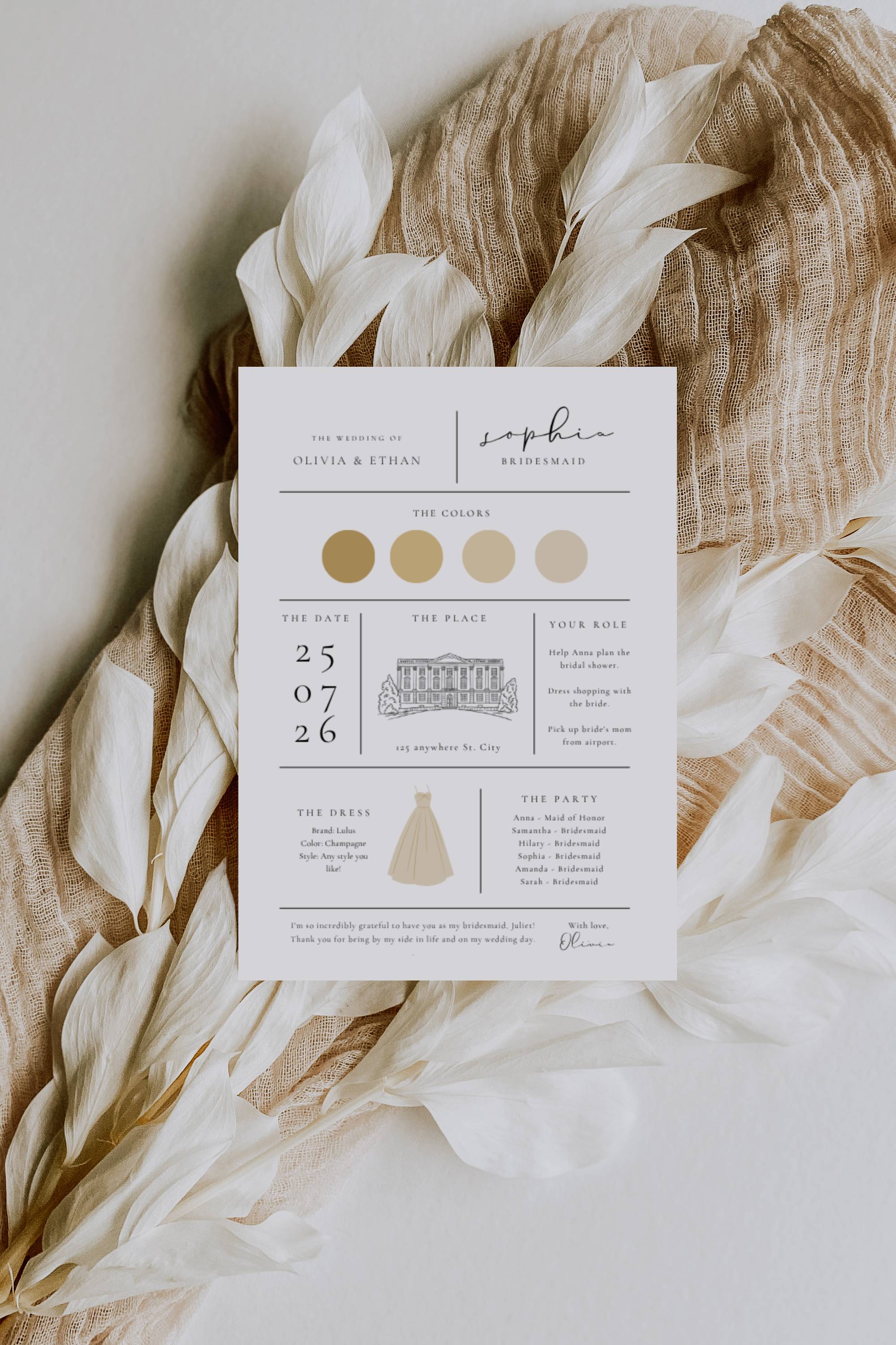 Alba Serenity Bridesmaid Info Card Template