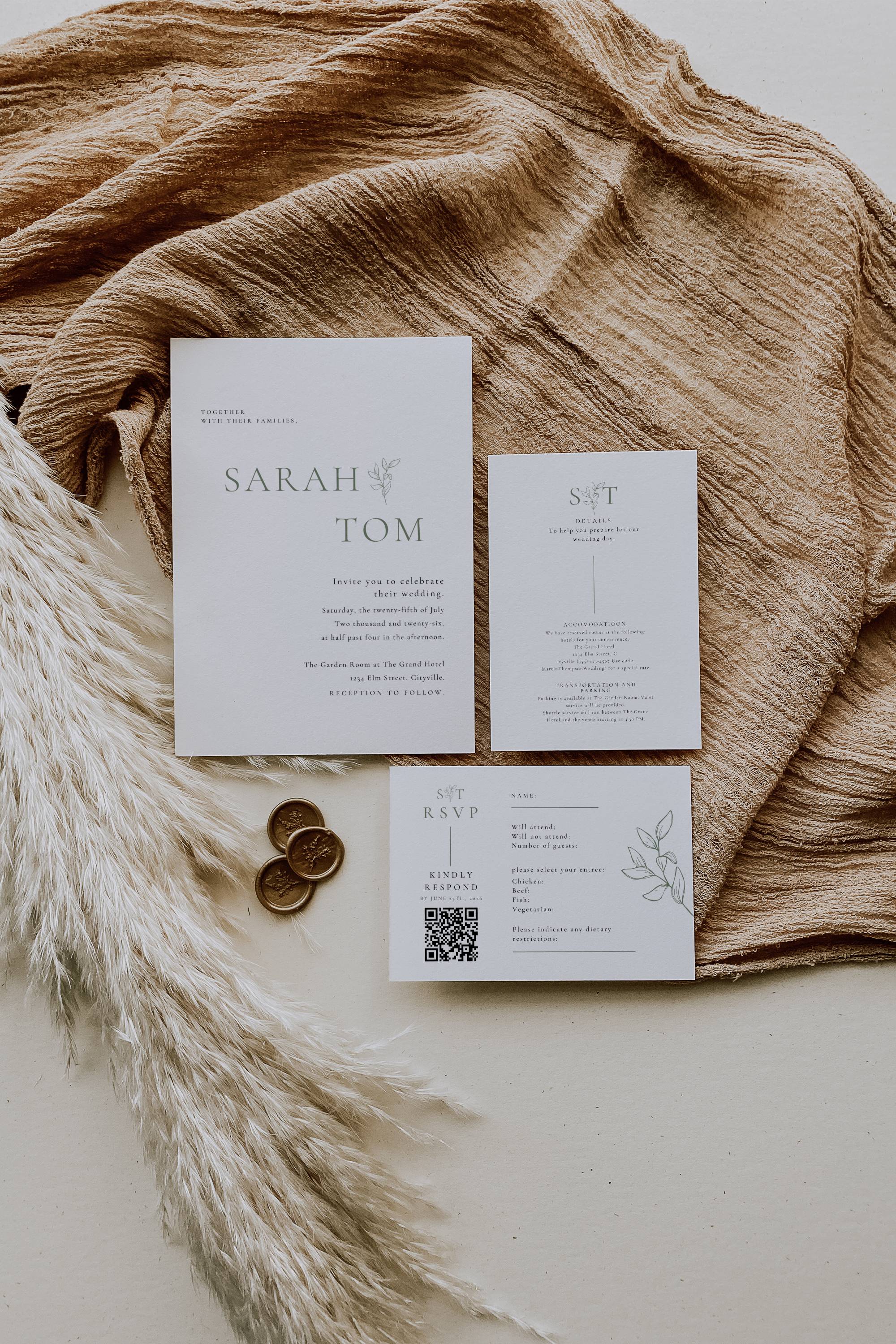 Oliva Essence Wedding Invitation Suite Templates