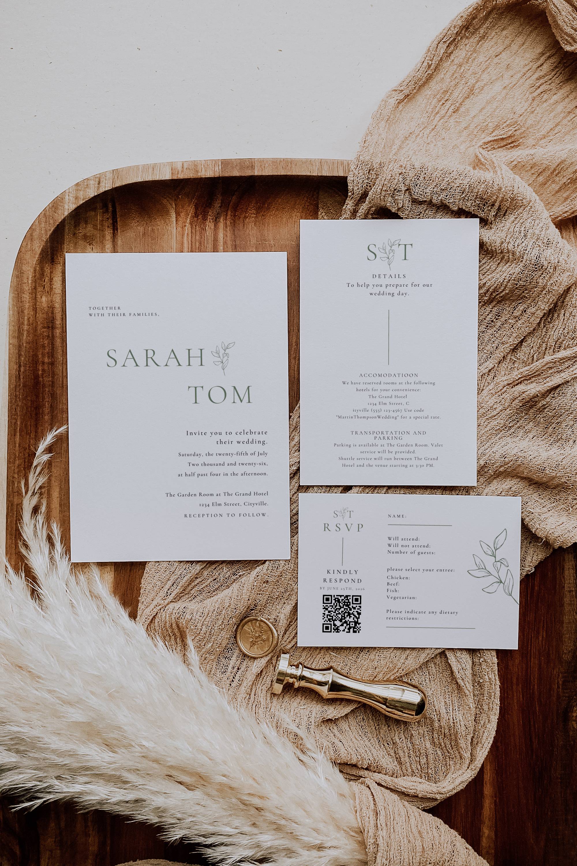 Oliva Essence Wedding Invitation Suite Templates