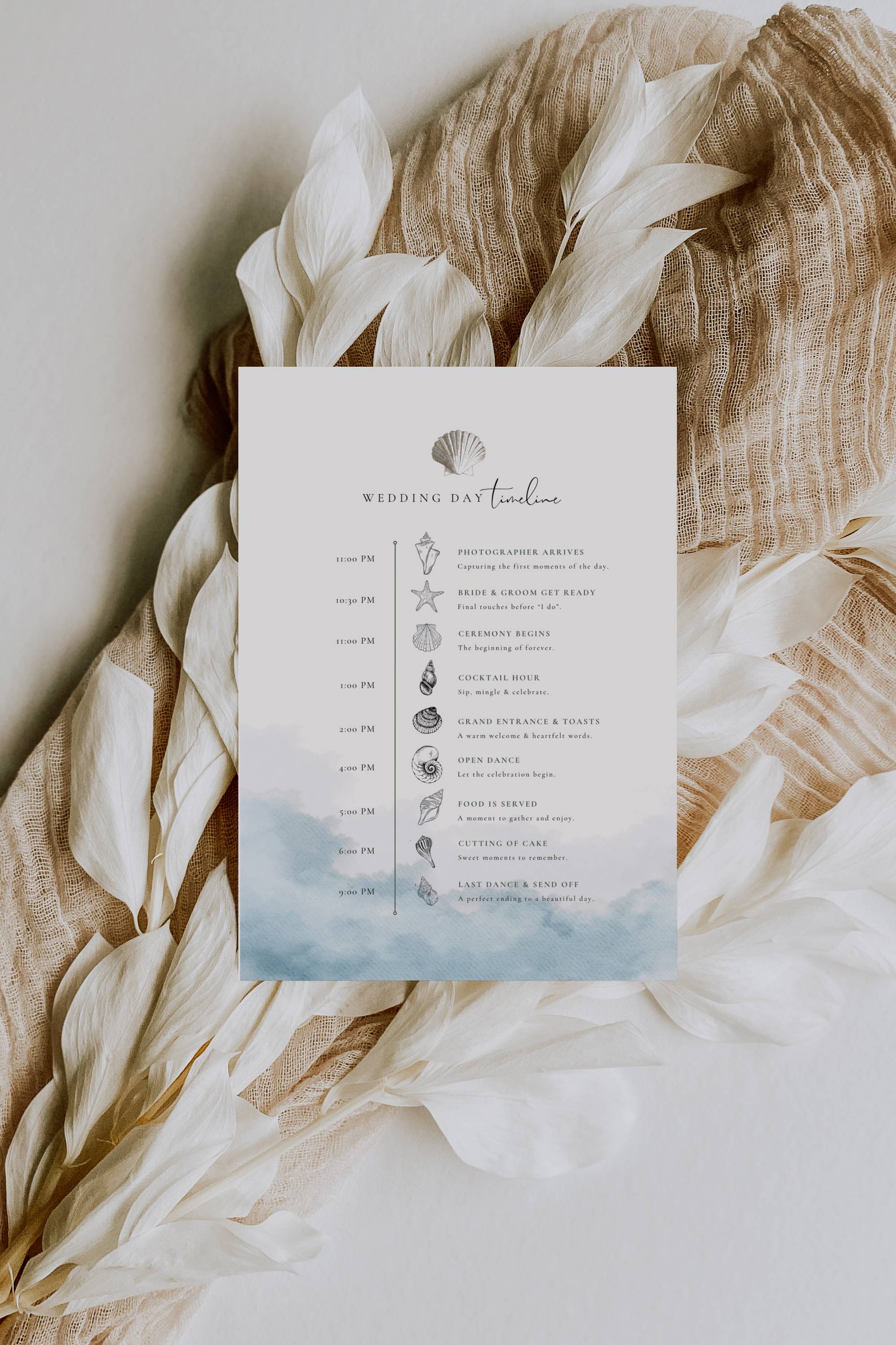 Coastal Whisper Wedding Day Itinerary Template