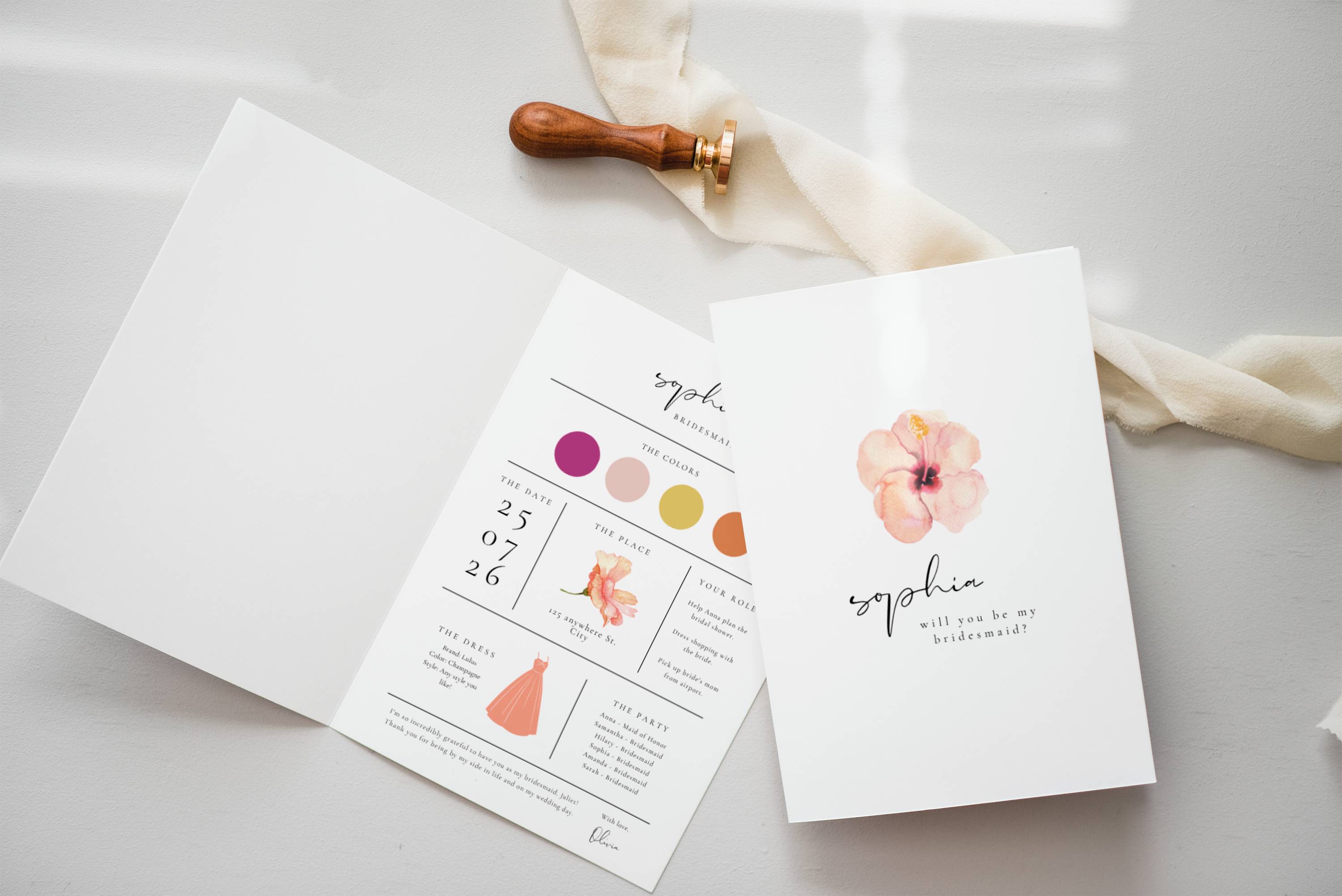 Aurora Valea Bridesmaid Info Card Template