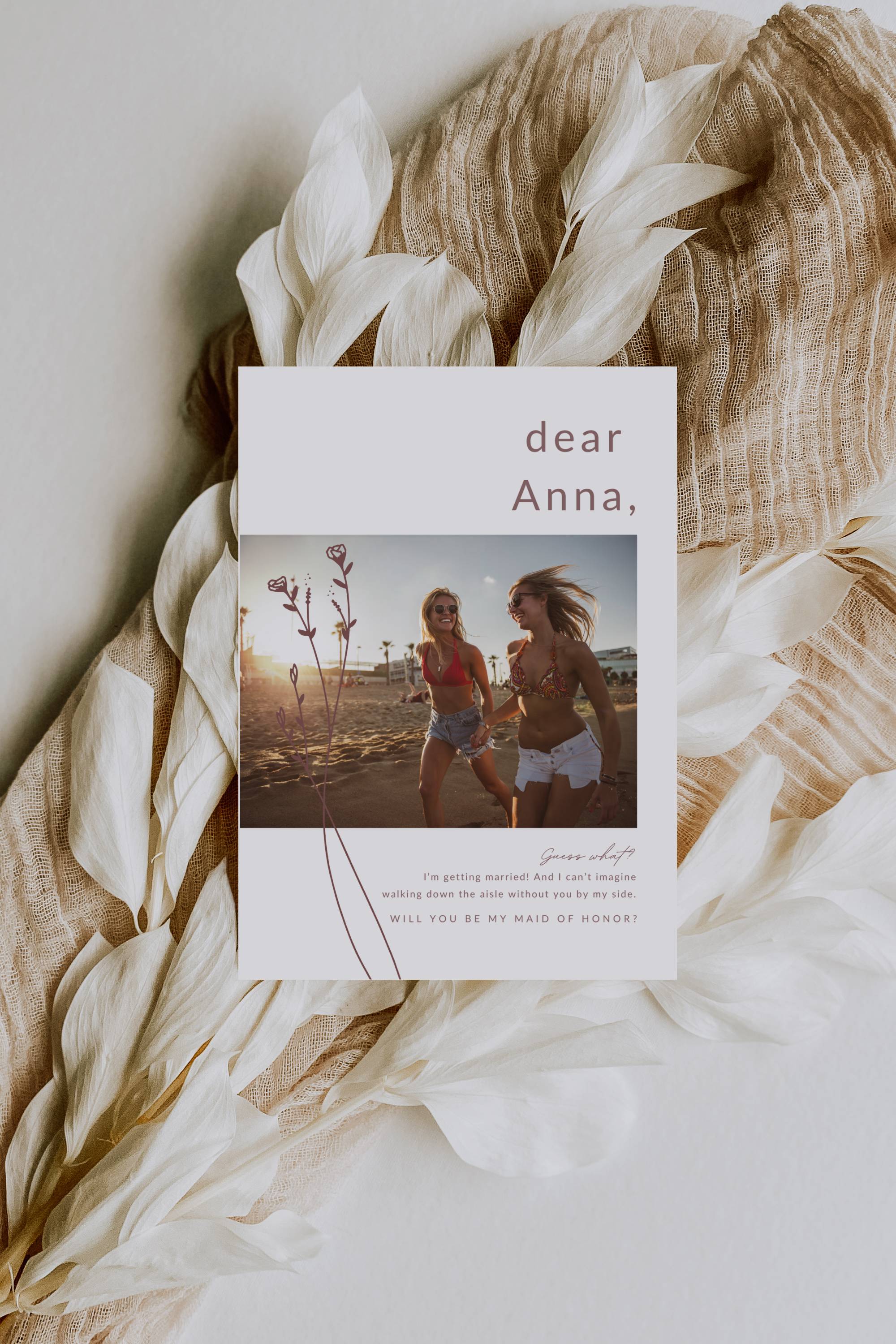 Modern Romantic Maid of Honor Proposal Card Template