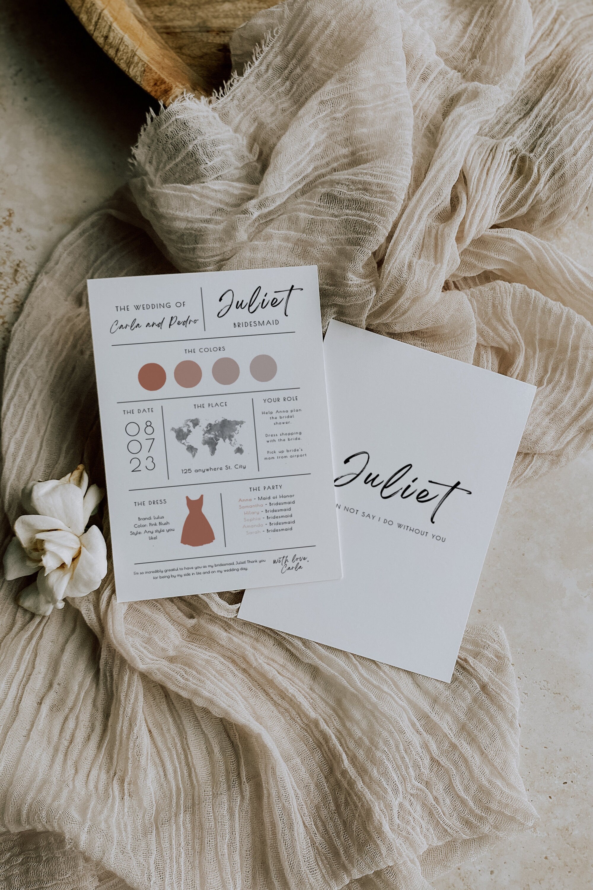 Modern Romantic Bridesmaid Info Card Template