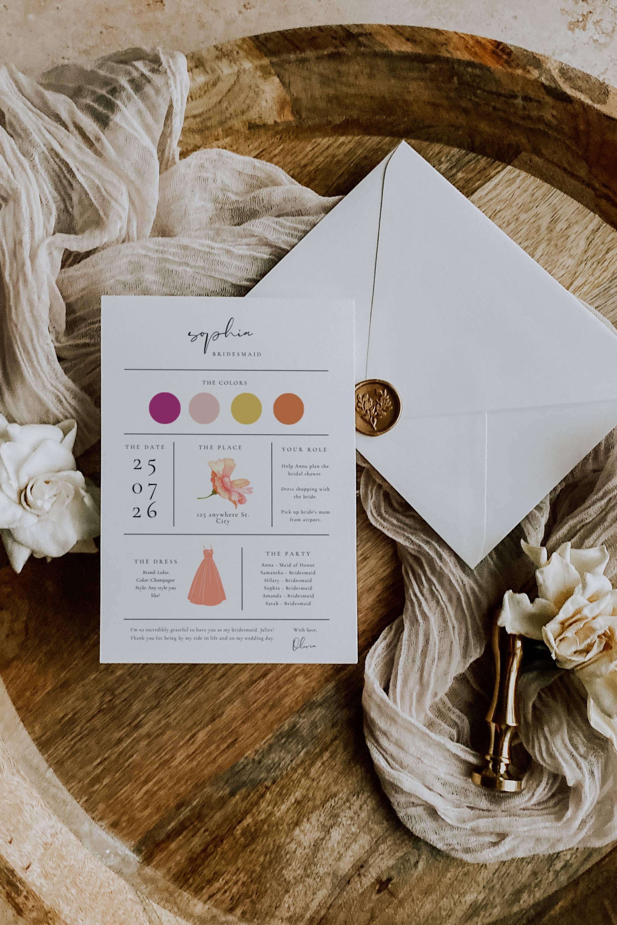 Aurora Valea Bridesmaid Info Card Template