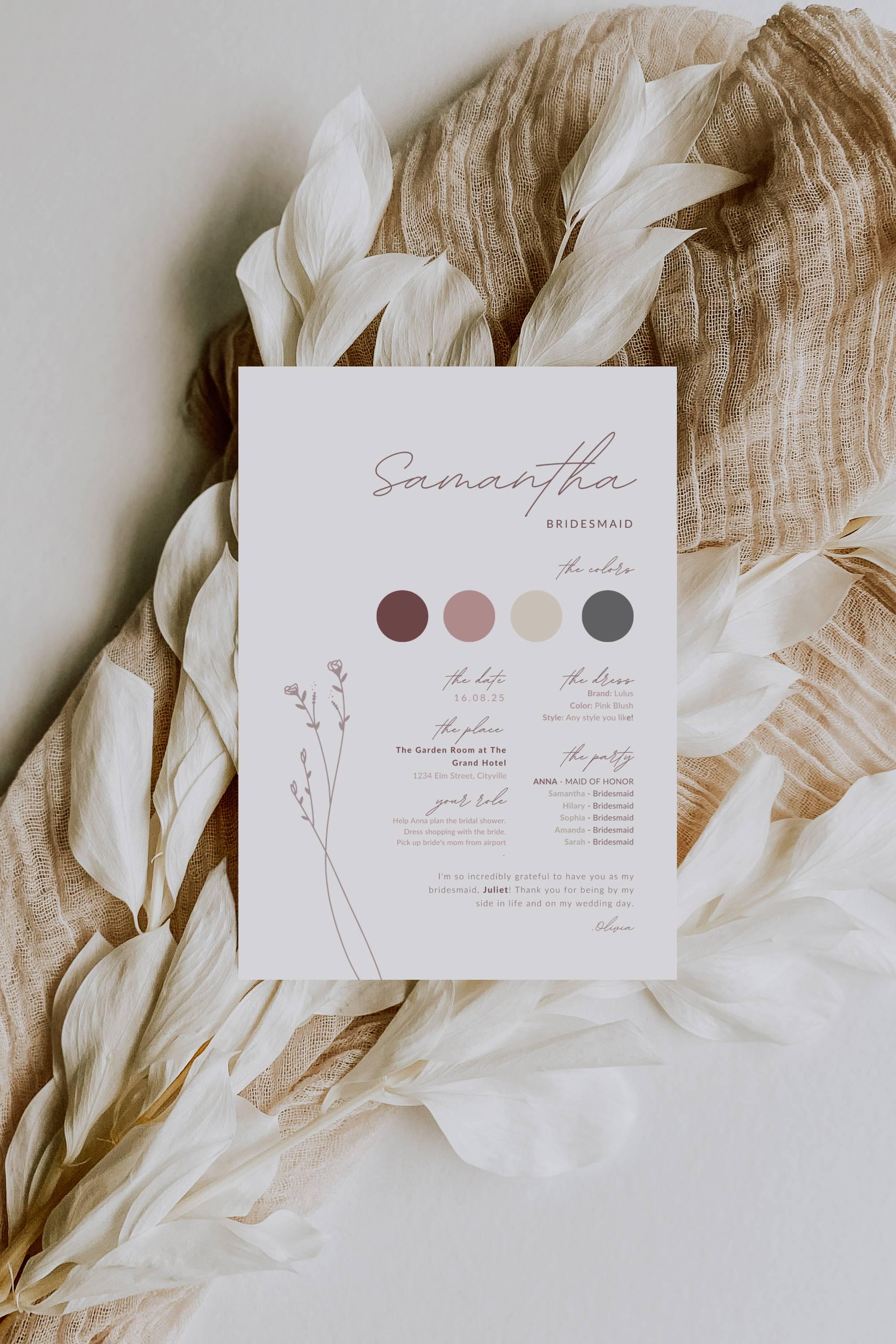 Modern Romantic Bridesmaid Proposal Card Template