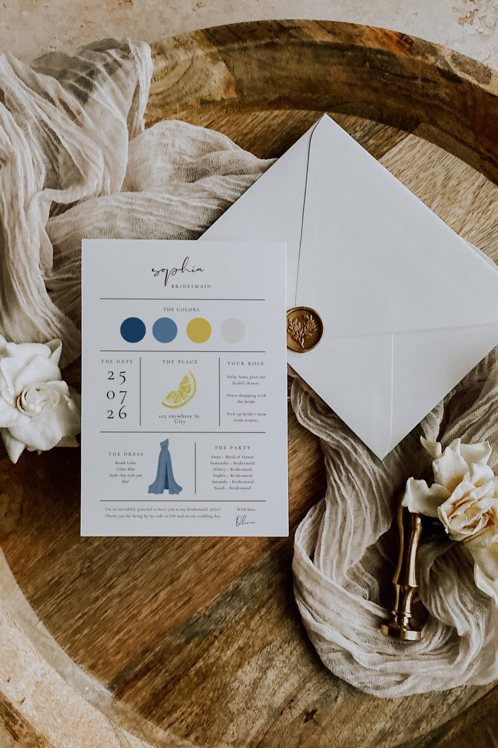 Solea Mare Bridesmaid Info Card Template