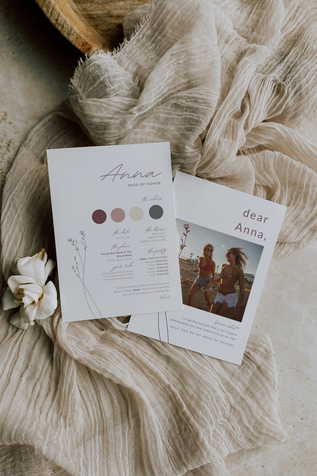 Modern Romantic Maid of Honor Proposal Card Template
