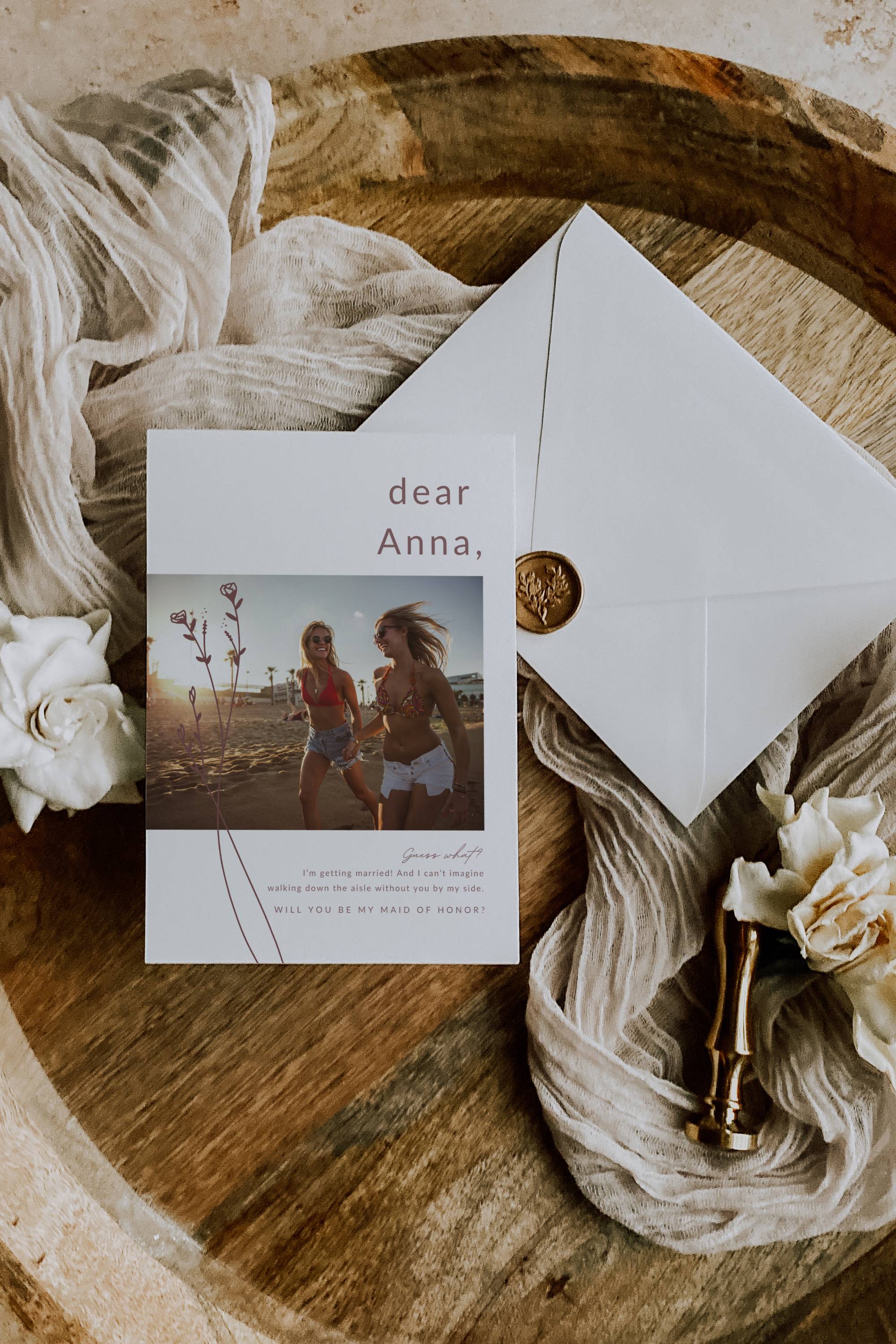 Modern Romantic Maid of Honor Proposal Card Template