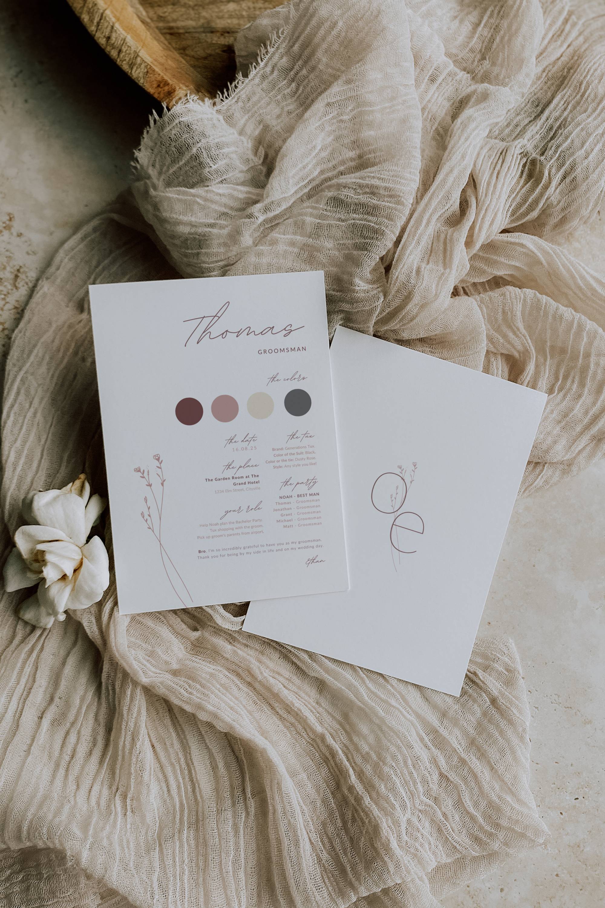 Modern Romantic Groomsmen Info Card Template