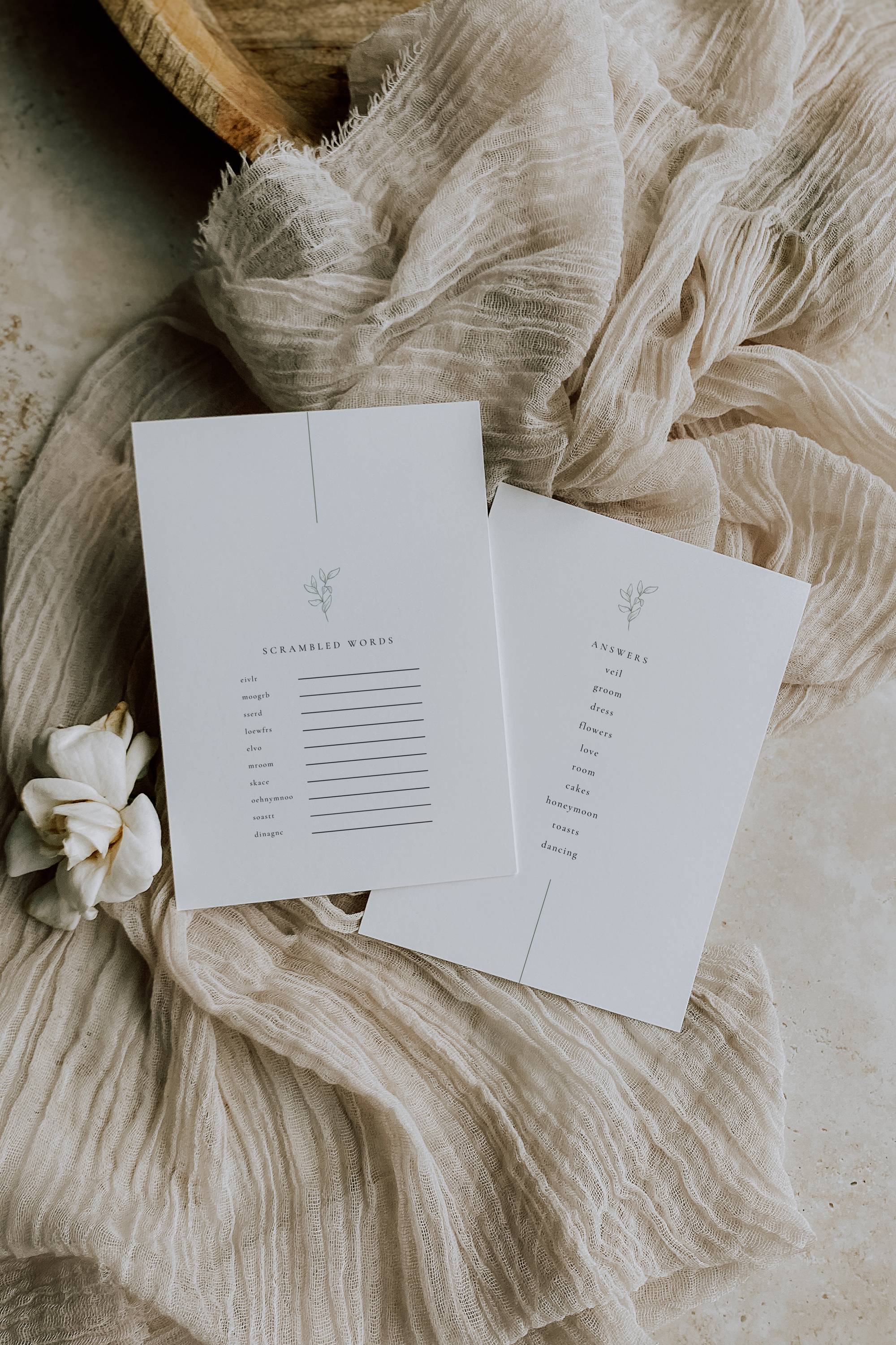 Oliva Essence Wedding Game Card Template: Wedding Word Scramble