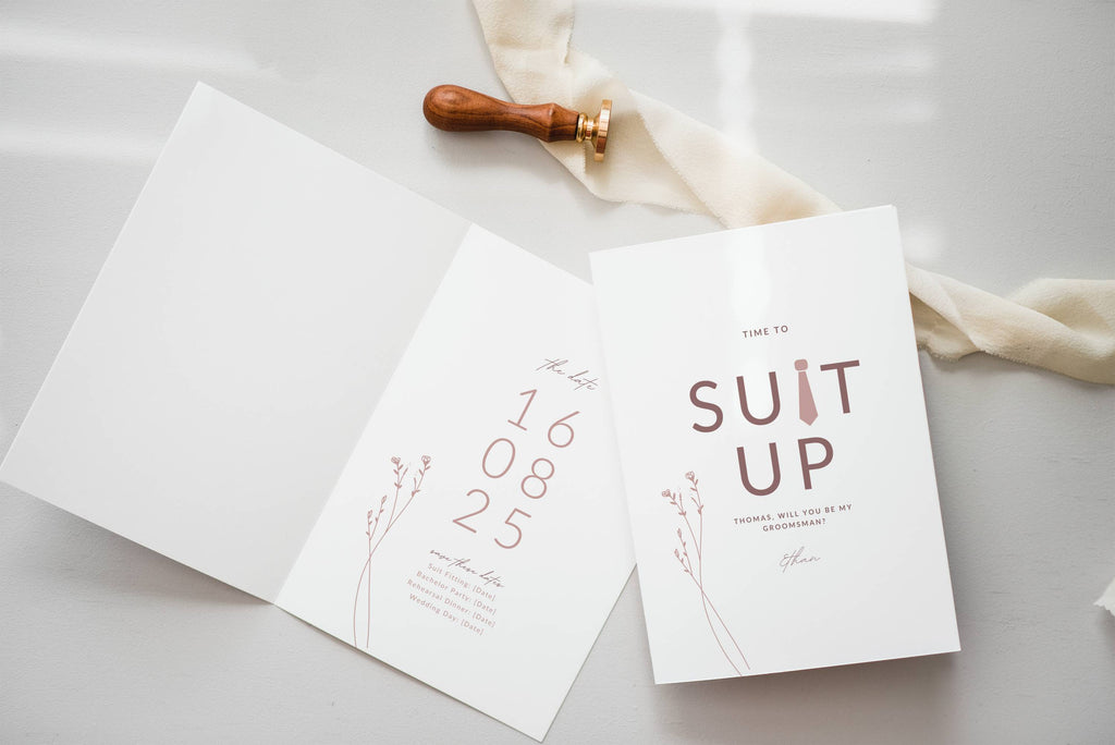 Modern Romantic Groomsmen Proposal Card Template