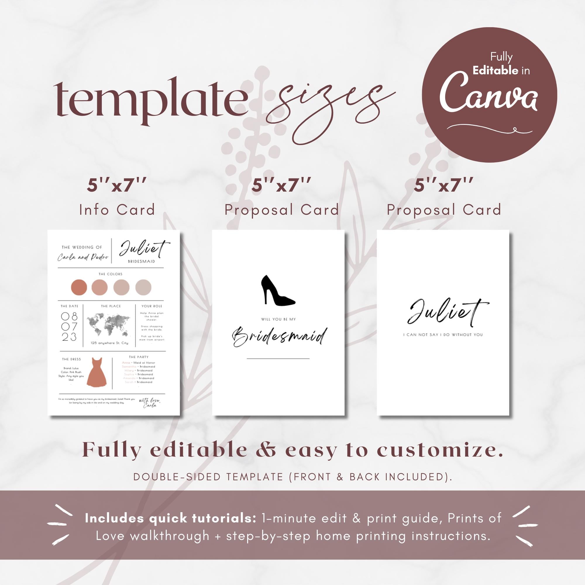 Modern Romantic Bridesmaid Info Card Template