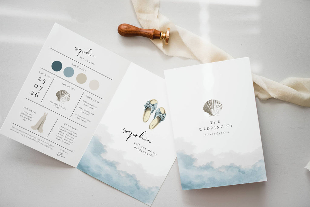 Coastal Whisper Bridesmaid Info Card Template Bundle
