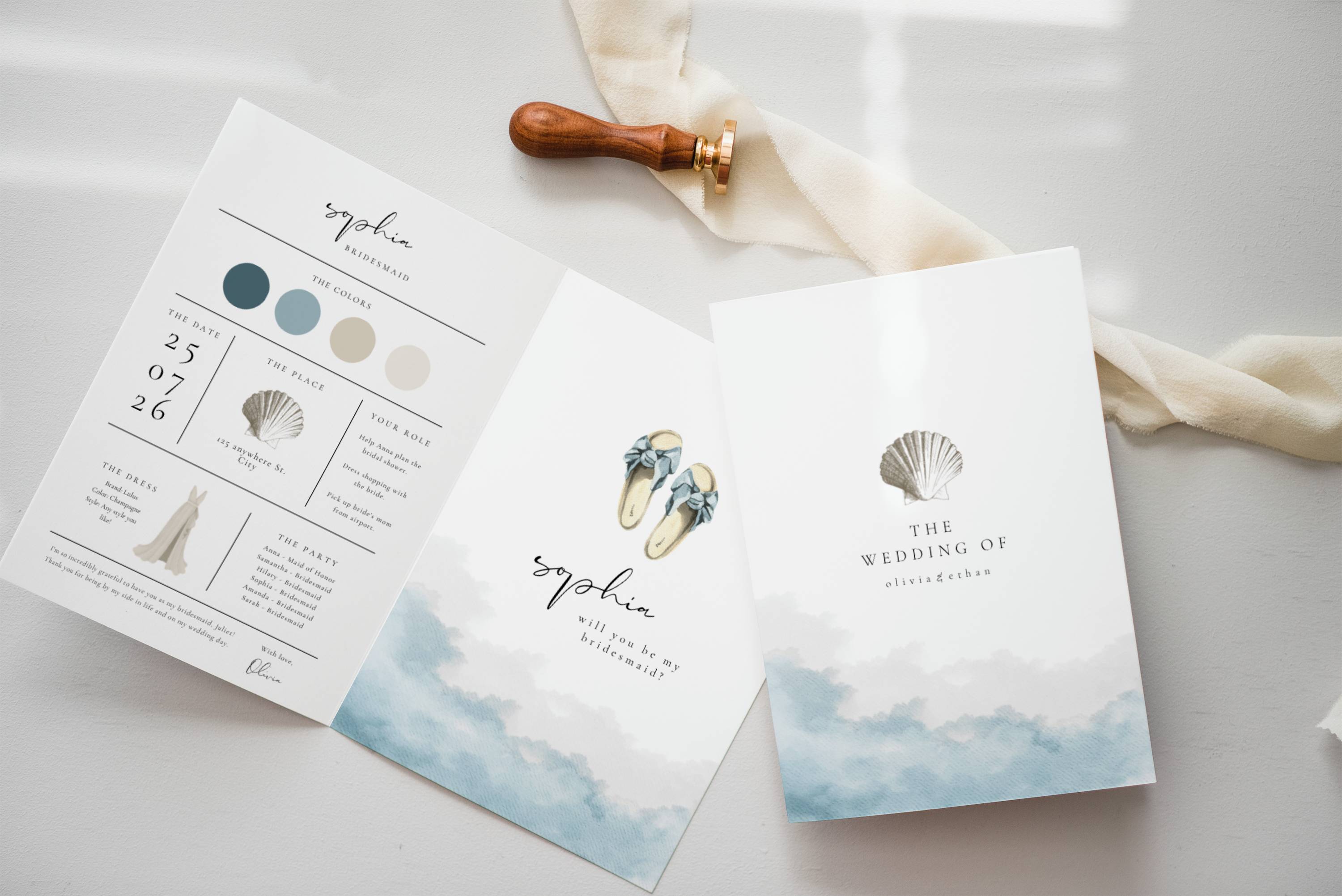 Coastal Whisper Bridesmaid Info Card Template Bundle