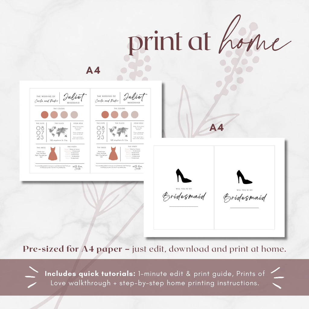 Modern Romantic Bridesmaid Info Card Template