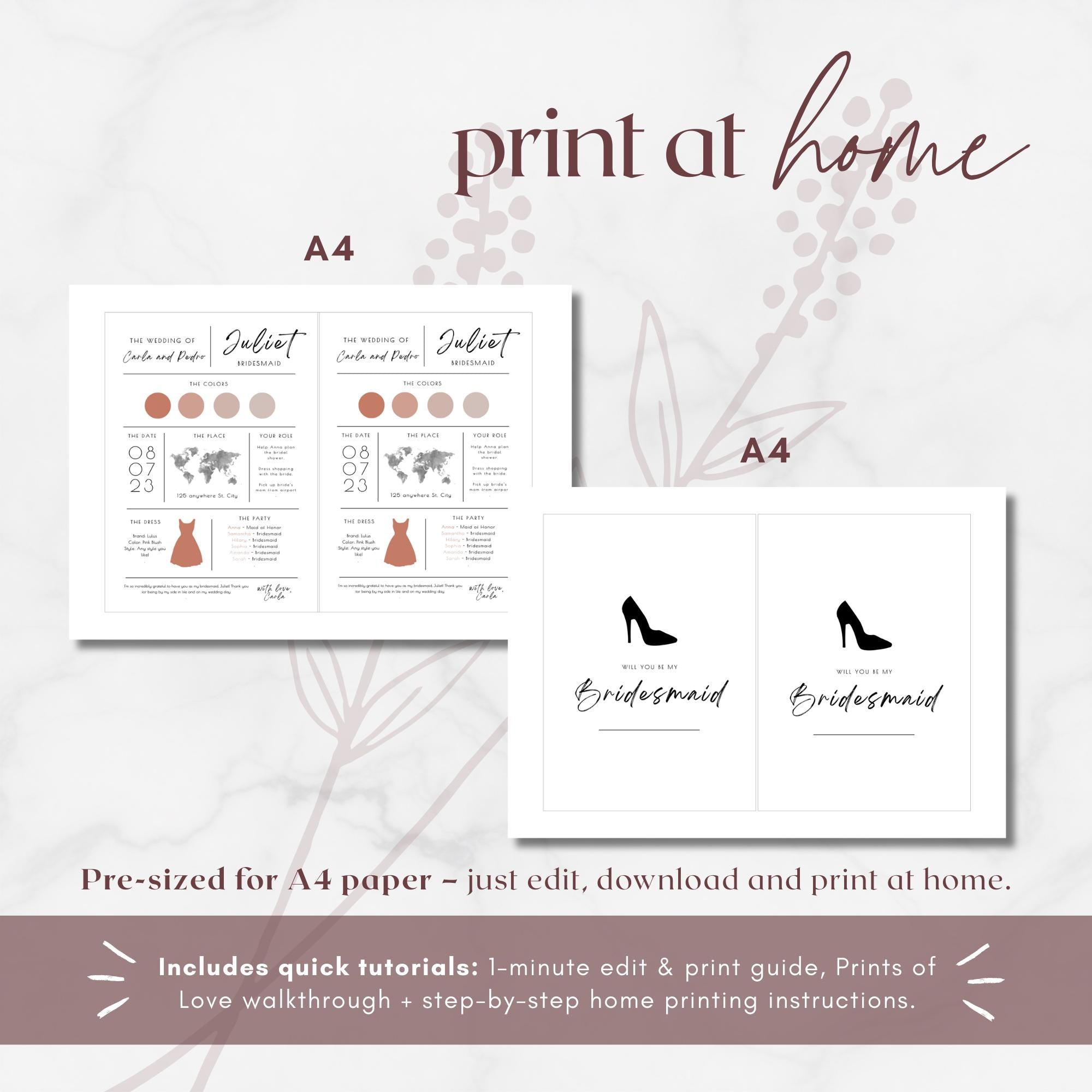 Modern Romantic Bridesmaid Info Card Template