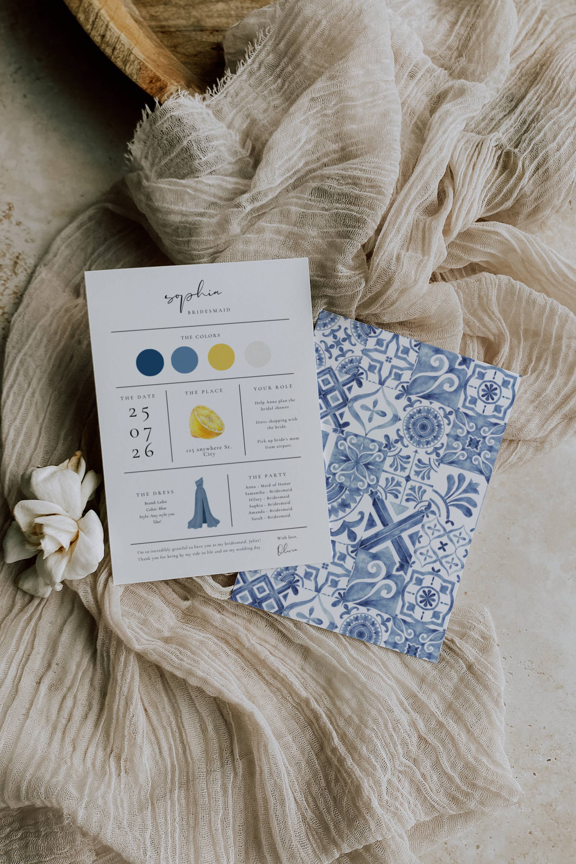 Solea Mare Bridesmaid Info Card Template