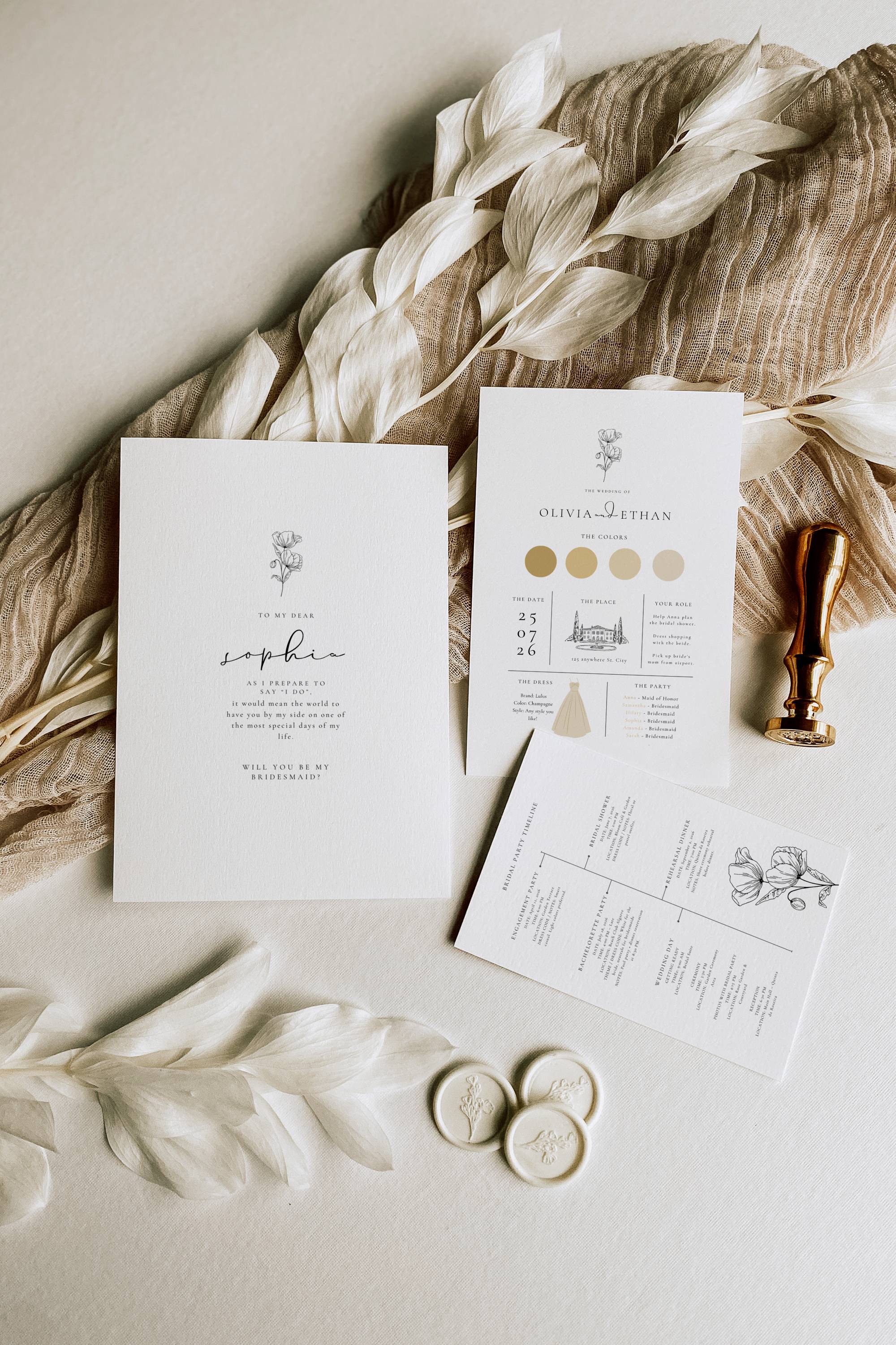 Alba Serenity Bridesmaid Info Card Template Bundle