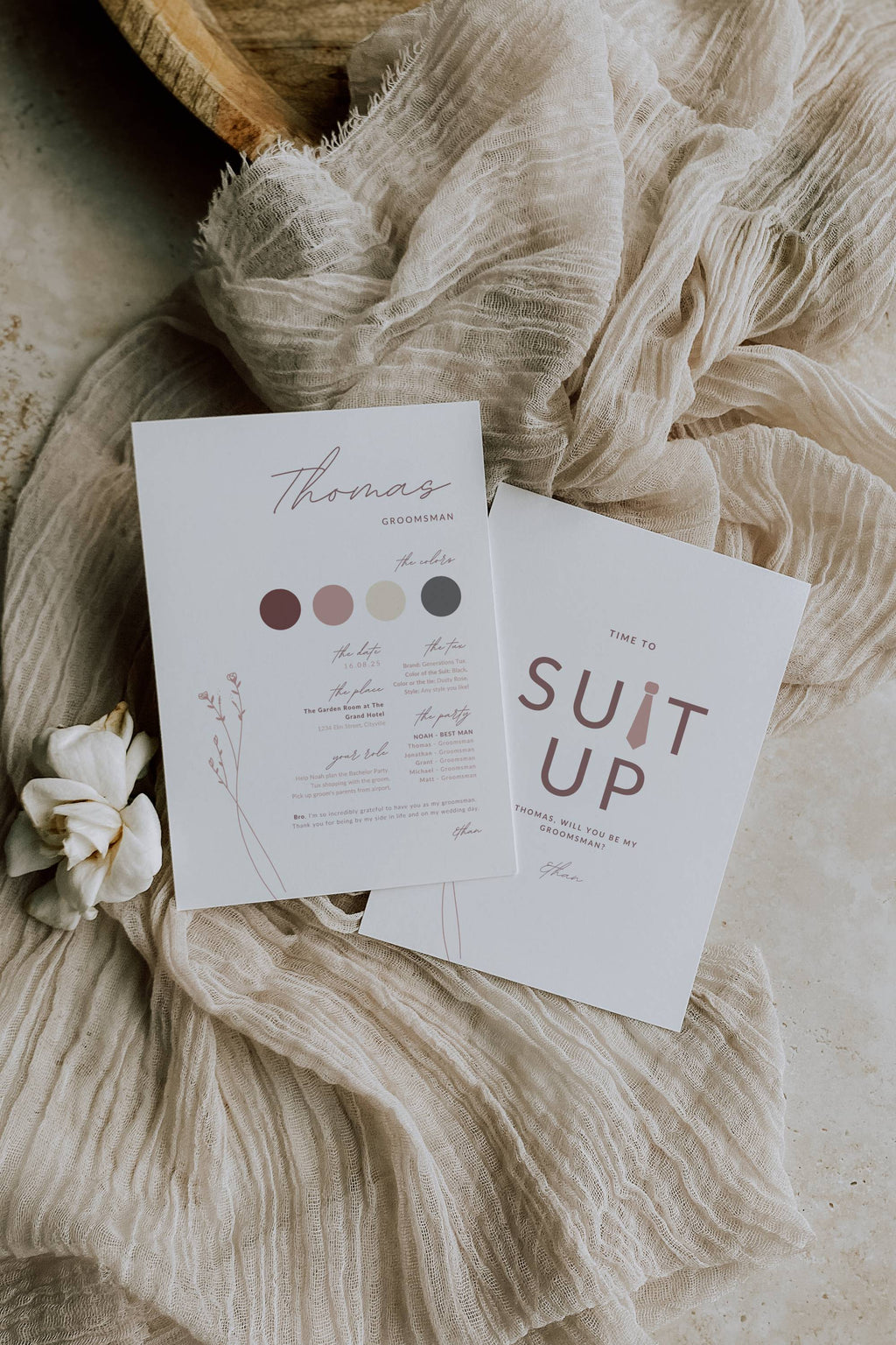 Modern Romantic Groomsmen Proposal Card Template