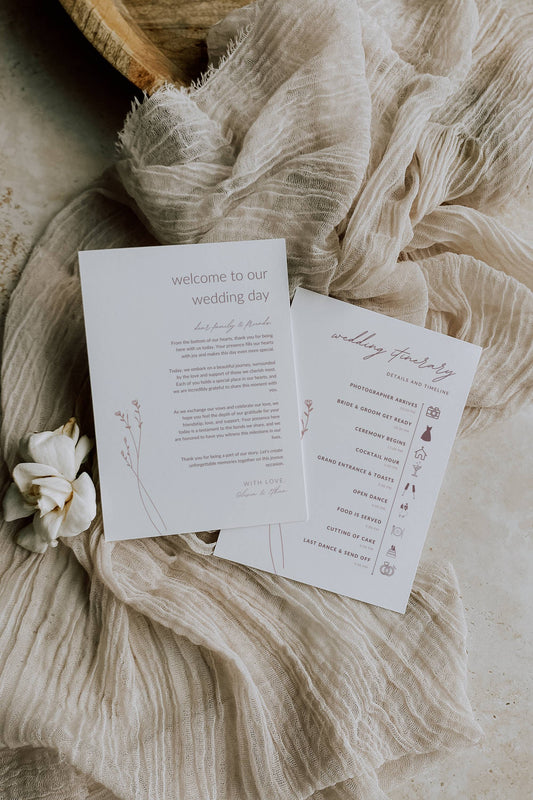 Welcome Card Template & Wedding Itinerary Template | Modern Romantic Collection