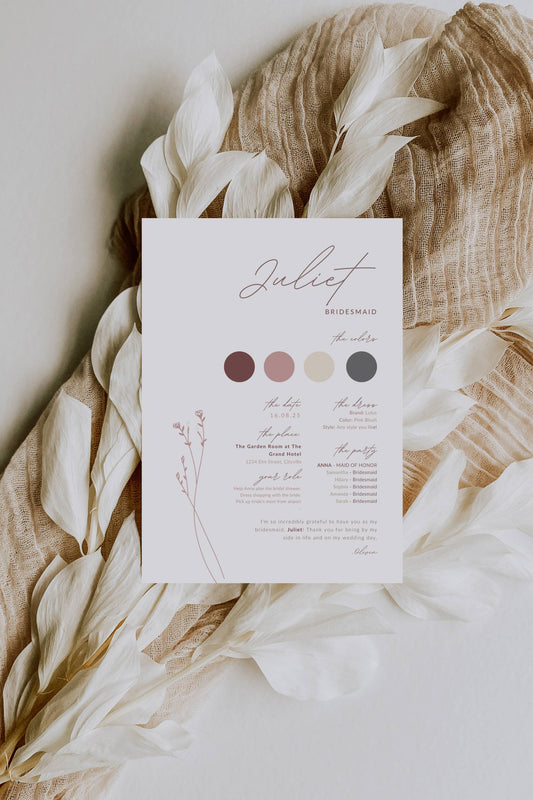 Bridesmaid Info Card Template | Modern Romantic Collection