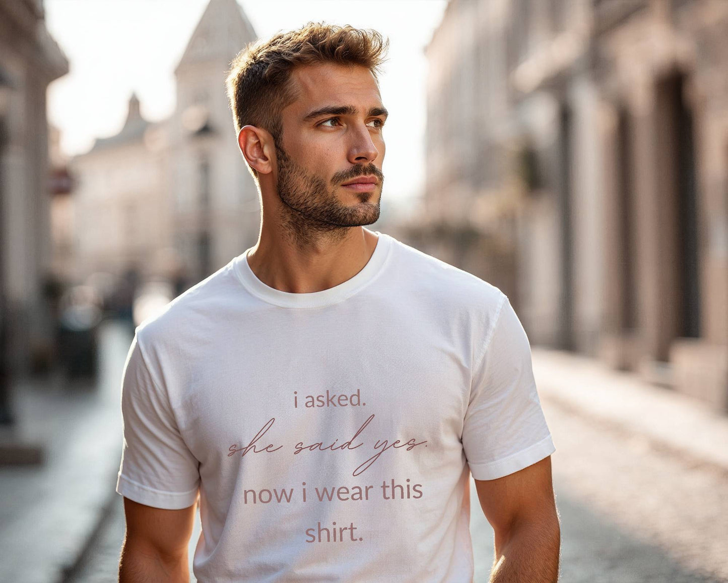 Groom T-shirt Template "I asked" | Modern Romantic Collection