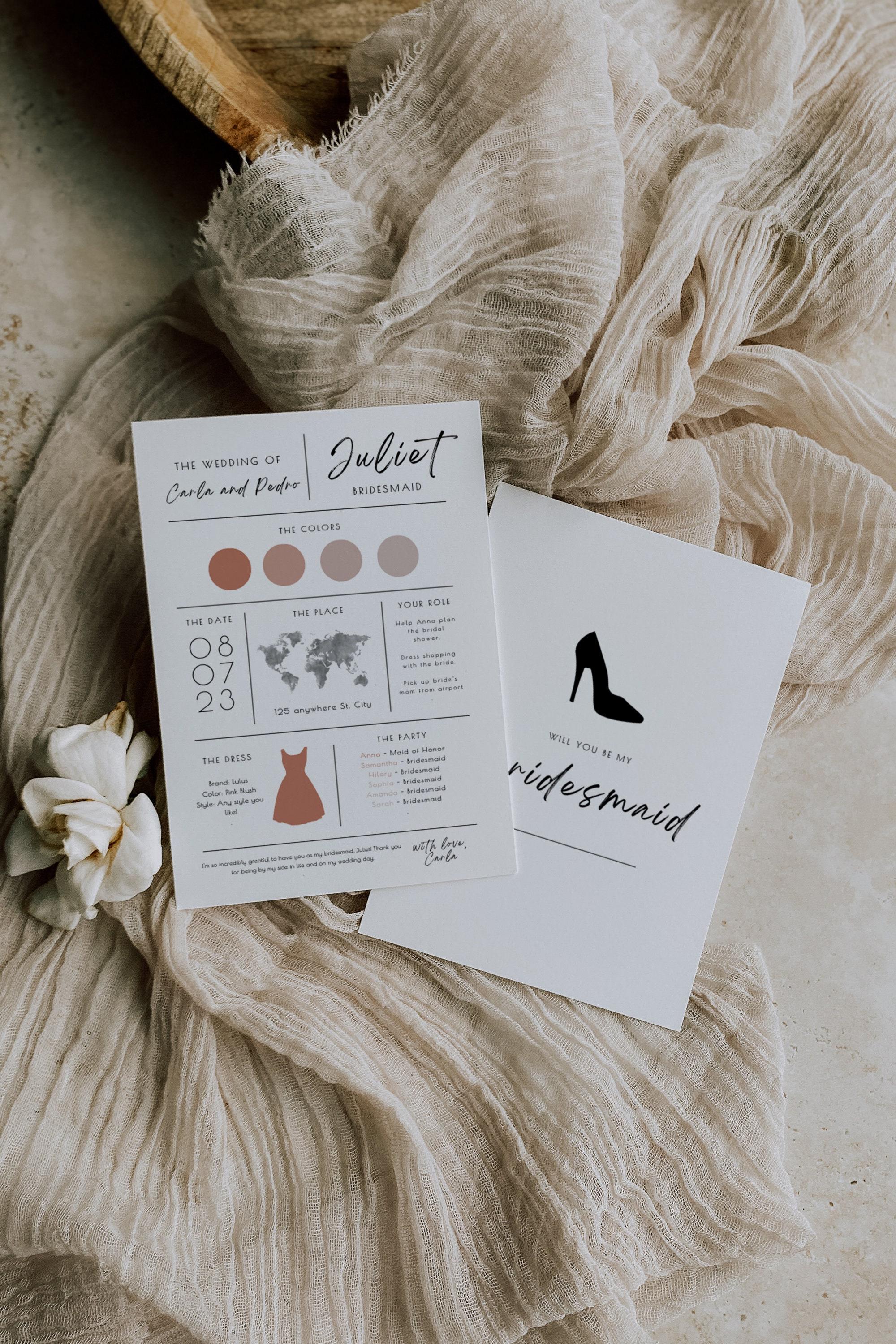 Modern Romantic Bridesmaid Info Card Template