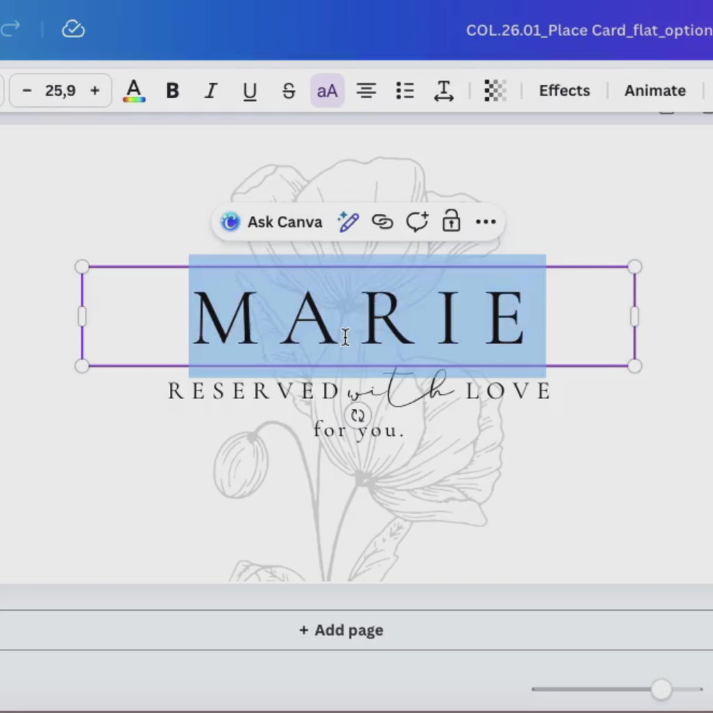 Alba Serenity Flat Wedding Place Card Template