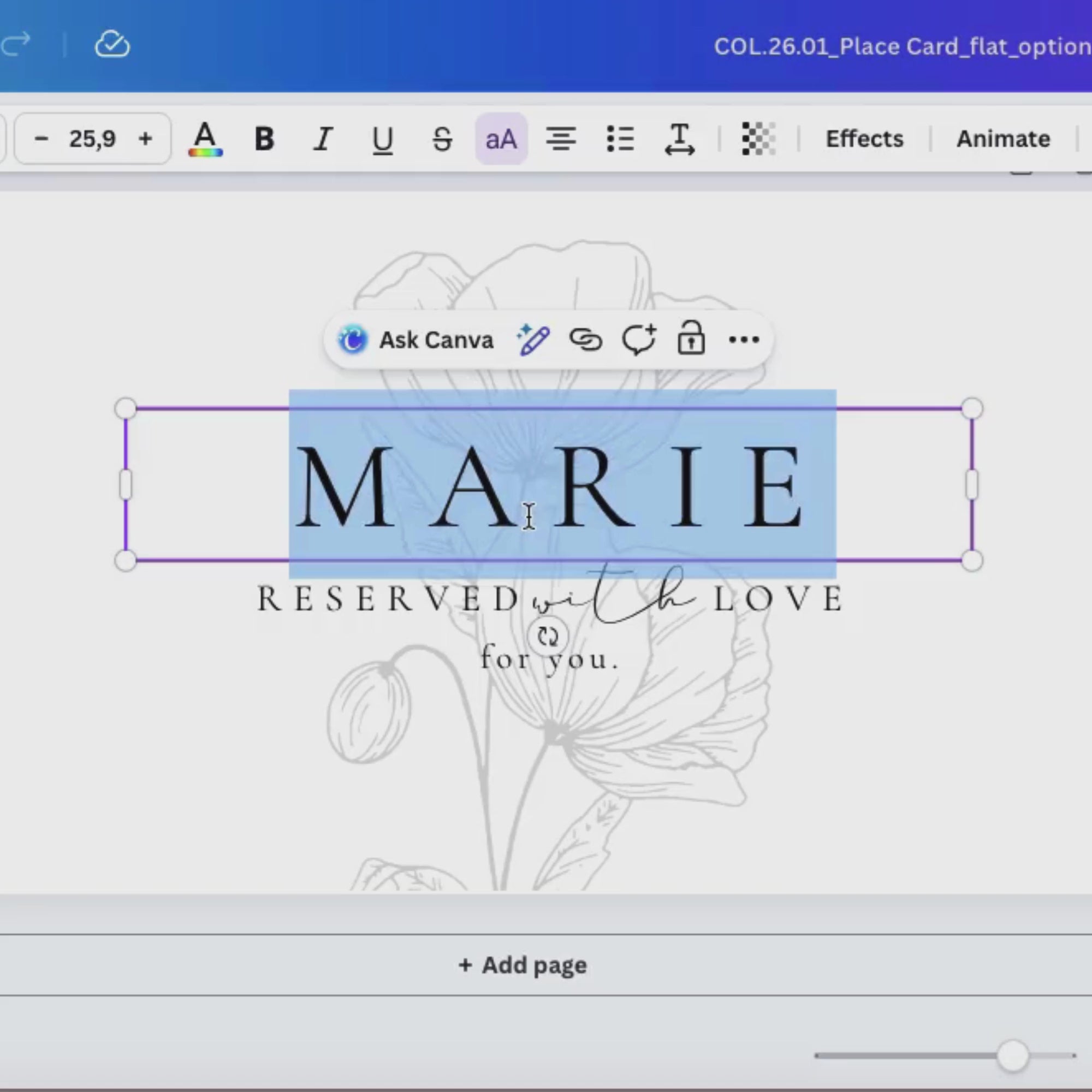 Alba Serenity Flat Wedding Place Card Template