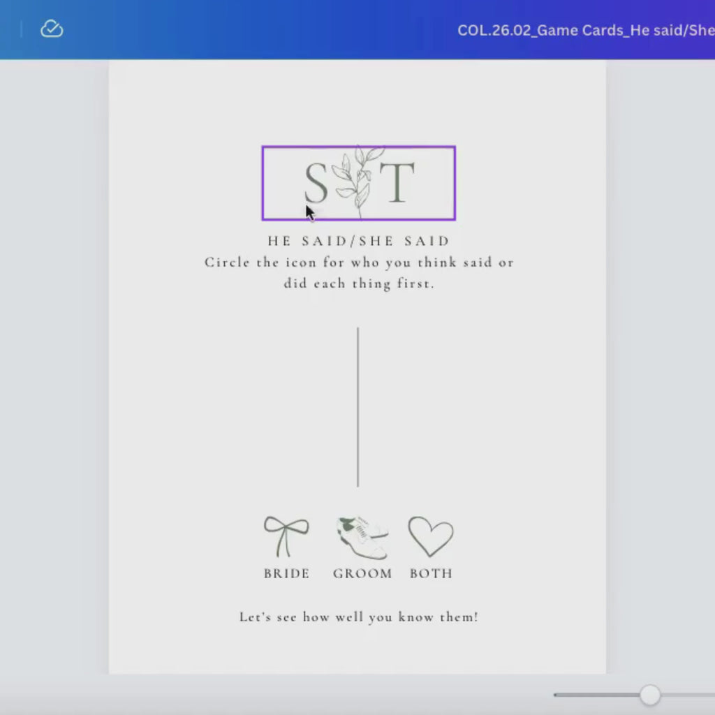 Oliva Essence Wedding Game Card Template: He Said/She Said Game