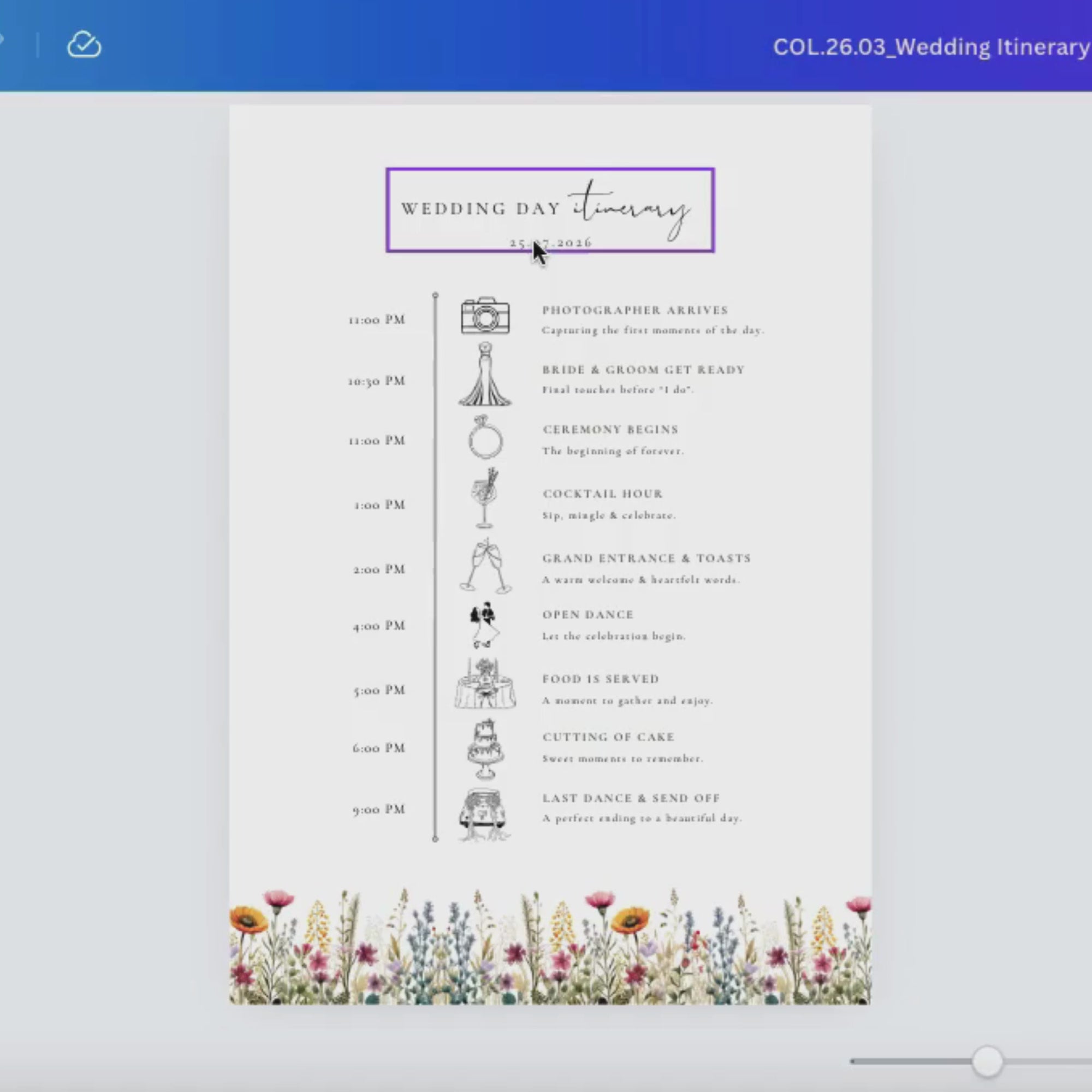 Aurora Valea Wedding Day Itinerary Template