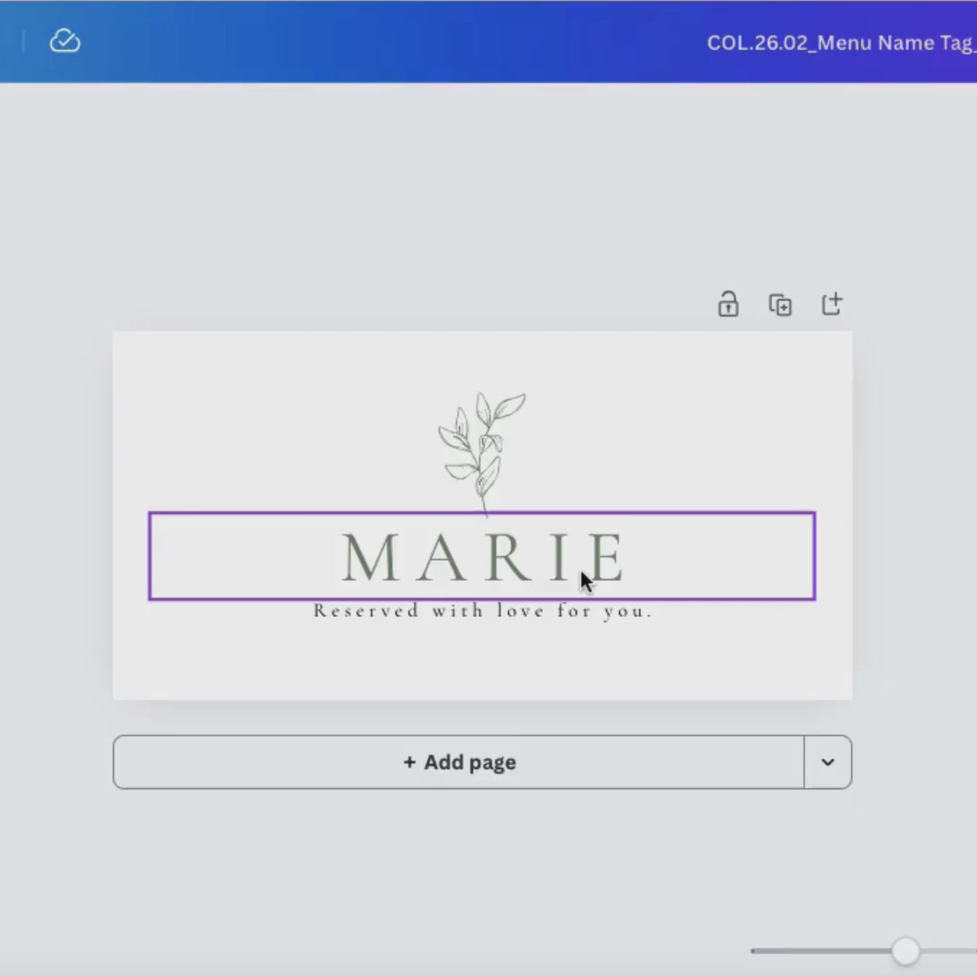 Oliva Essence Wedding Menu Name Tag Template