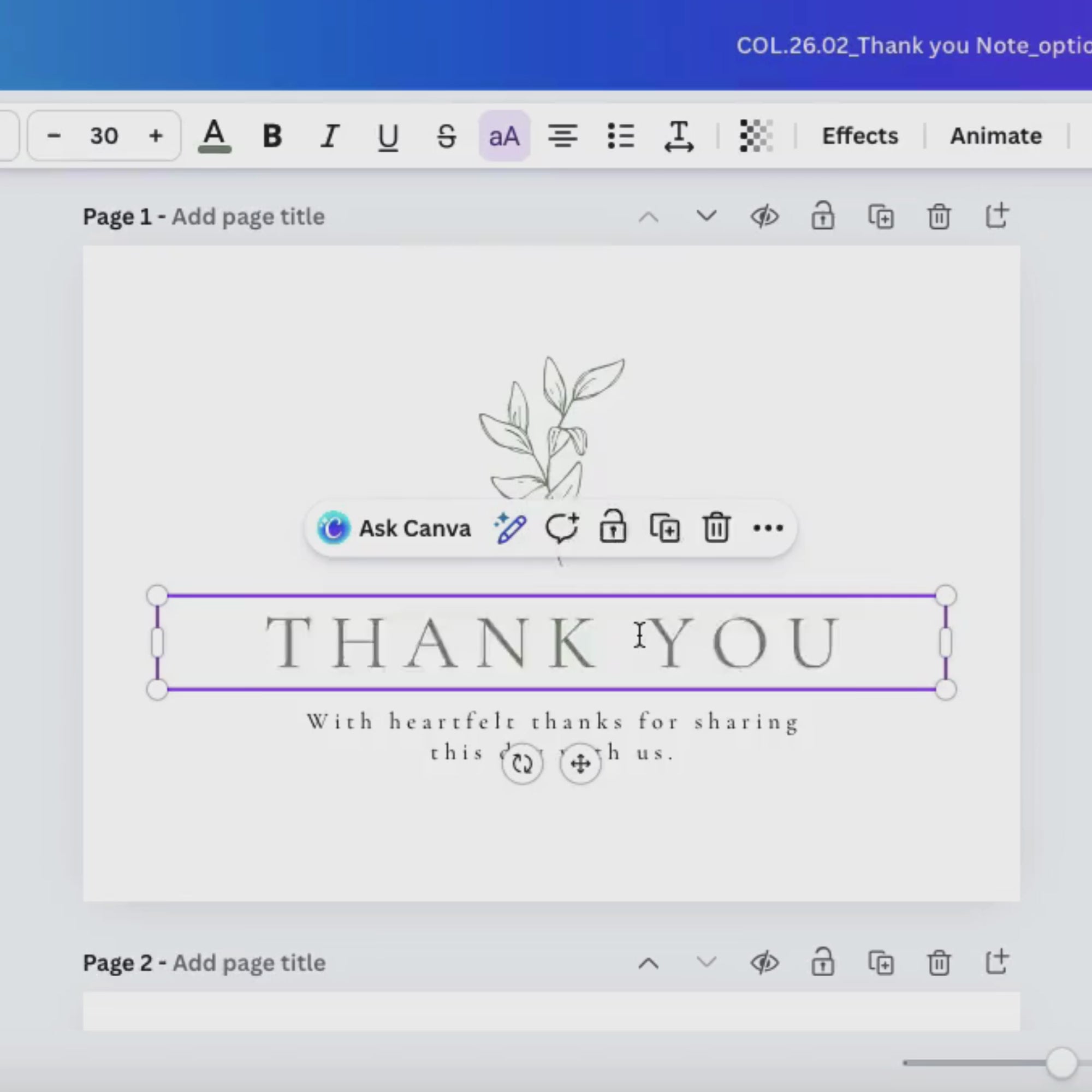 Oliva Essence Thank You Card Template