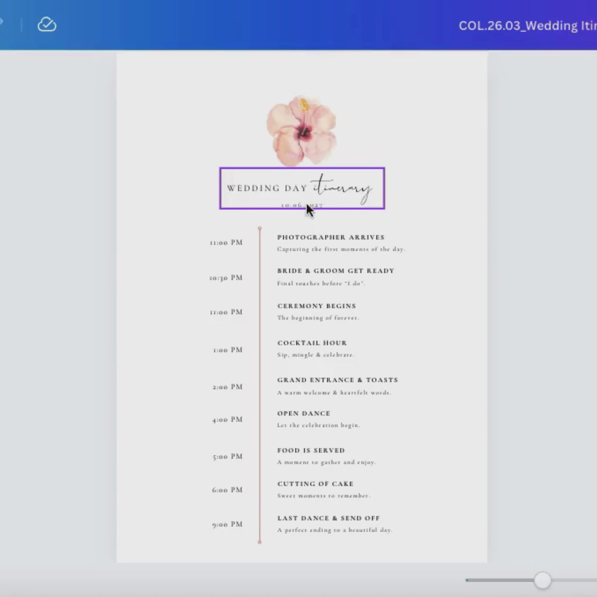 Aurora Valea Wedding Day Itinerary Template
