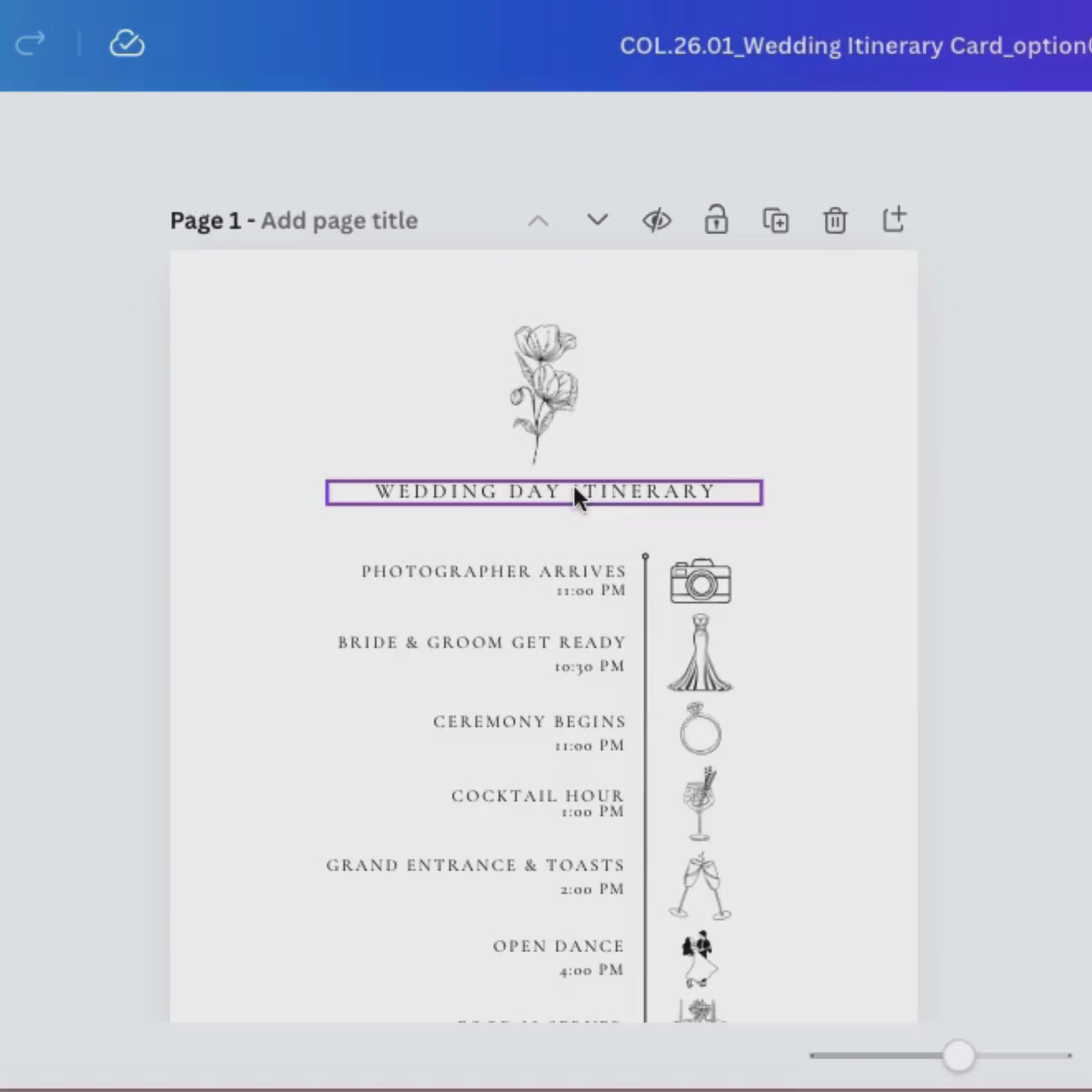 Alba Serenity Wedding Itinerary Template